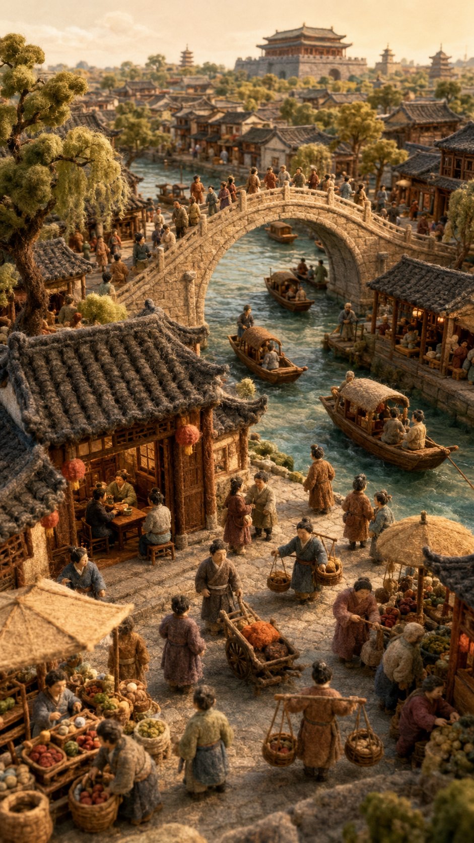 羊毛毡微缩立体模型国家风情画 / Wool Felt Miniature Diorama Country Landscape，角色设计，电影感、角色、城市视觉，案例输出图 1