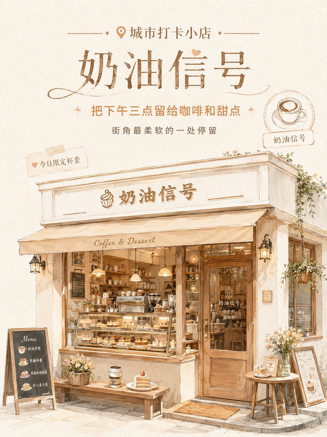 半写实手绘门店打卡海报生成 / Semi Realistic Hand Drawn Store Check In Poster，模型对比与社区，时尚、海报、插画，案例输出图 2