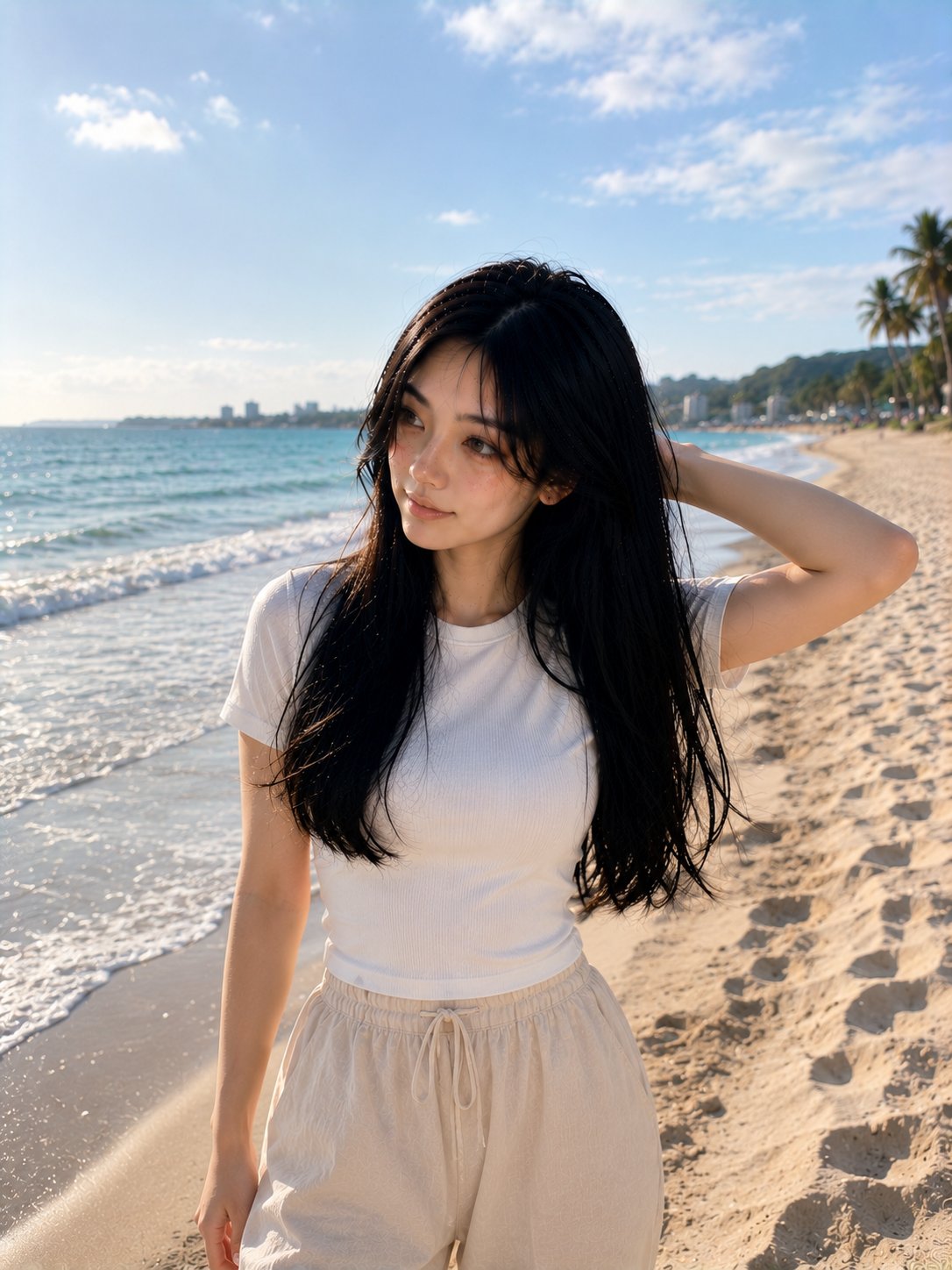 超写实韩系美女海滩夕阳人像 / Ultra Realistic Korean Woman Beach Golden Hour,人像与摄影,人像、电影感、时尚,案例输出图 1