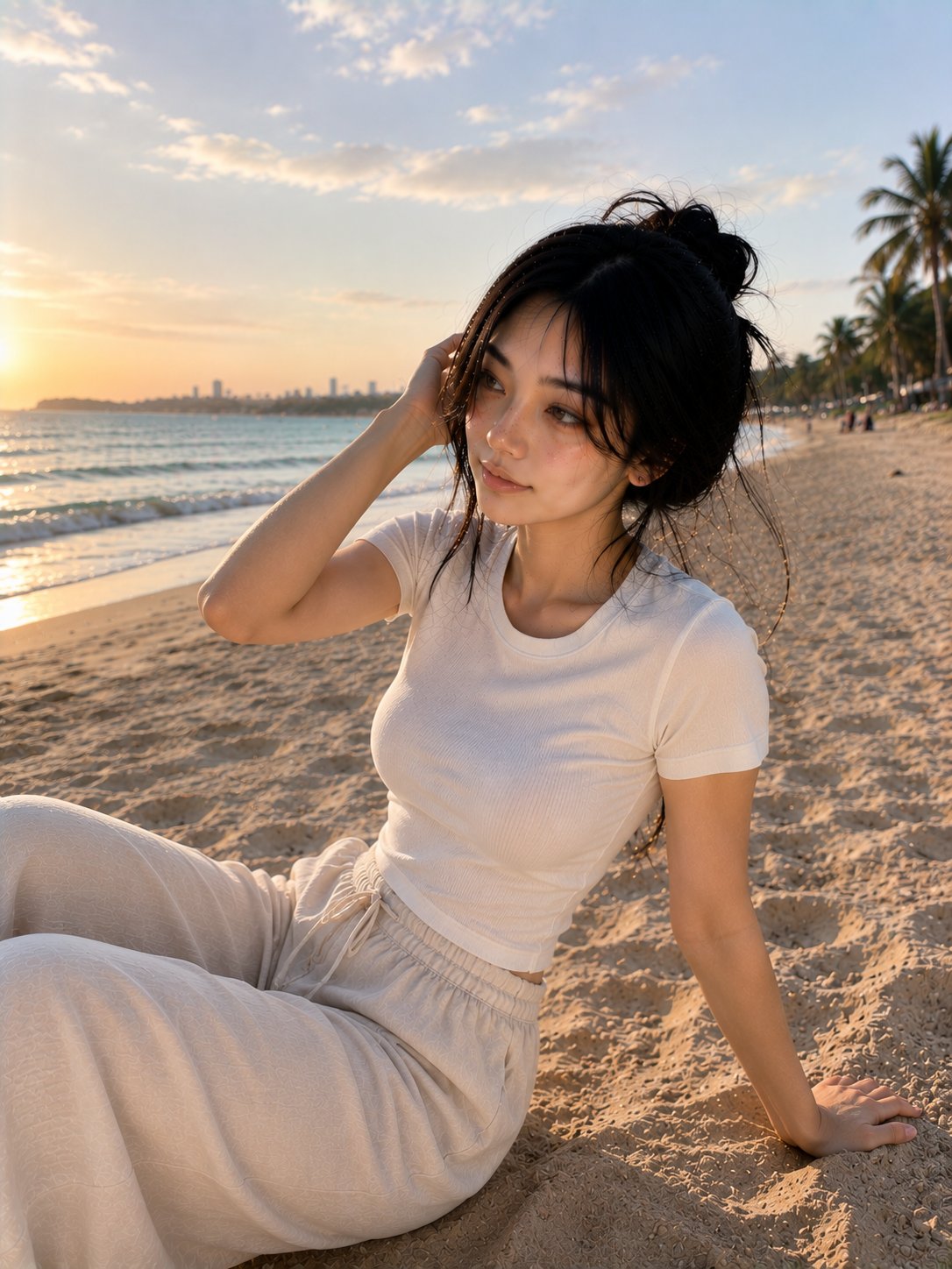 超写实韩系美女海滩夕阳人像 / Ultra Realistic Korean Woman Beach Golden Hour，人像与摄影，人像、电影感、时尚，案例输出图 2