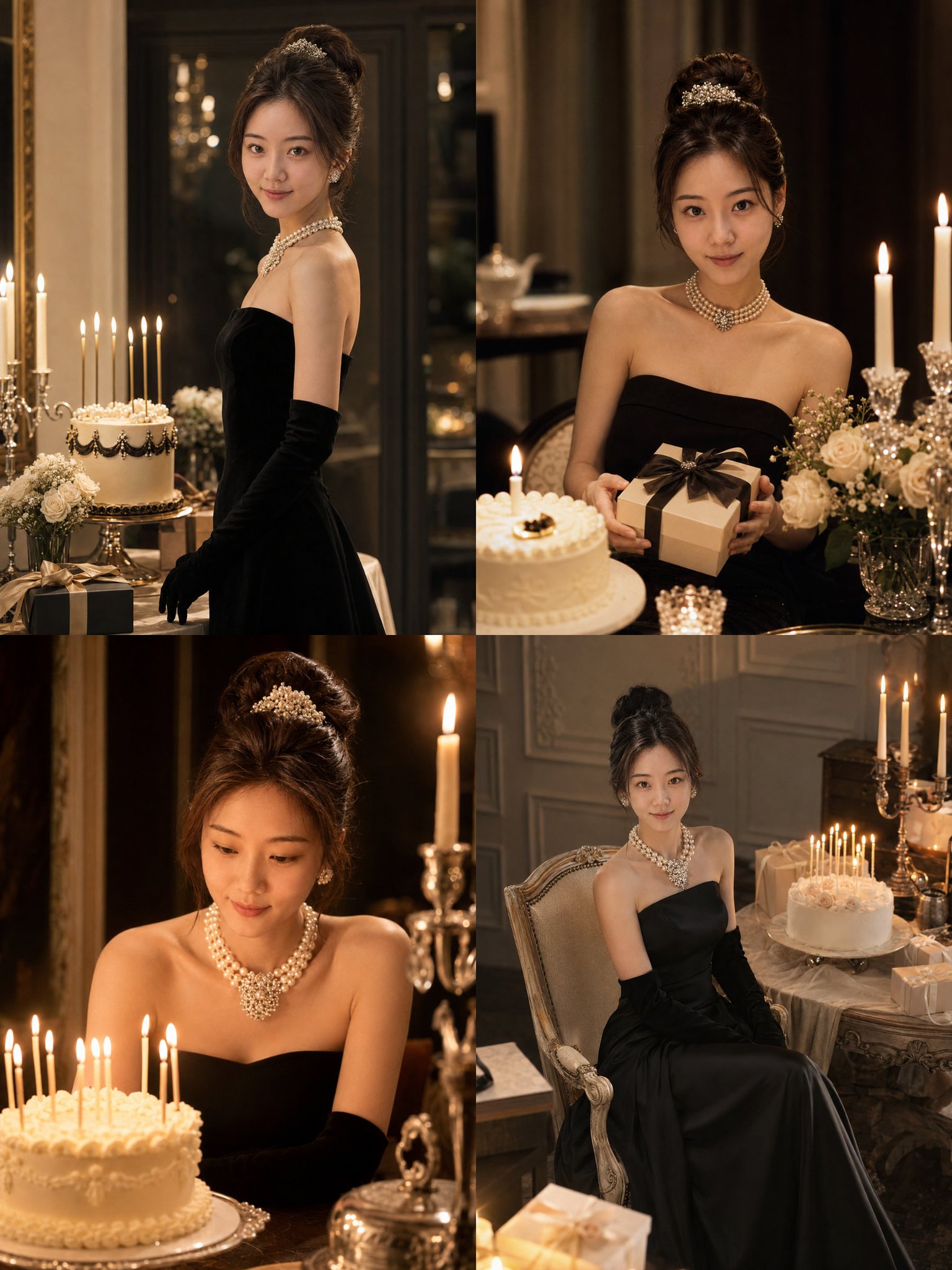 赫本风千金生日仪式感写真 / Hepburn Style Heiress Birthday Commemorative Photoshoot，UI 与社交媒体截图，人像、电影感、时尚，案例输出图 1