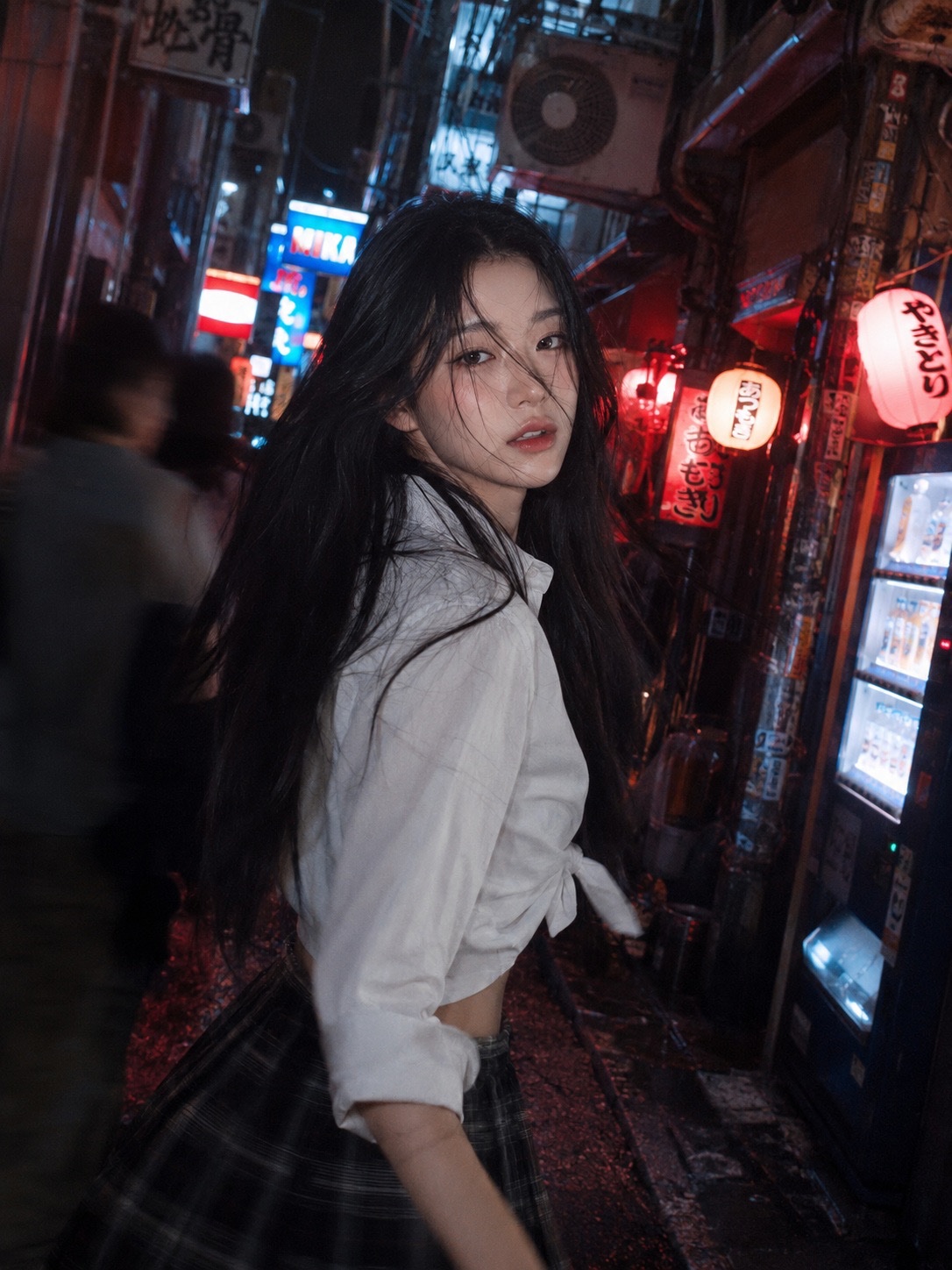 高颗粒感东京窄巷霓虹少女摄影 / High Grain Tokyo Back Alley Neon Snapshot，海报与插画，霓虹、海报、插画，案例输出图 1