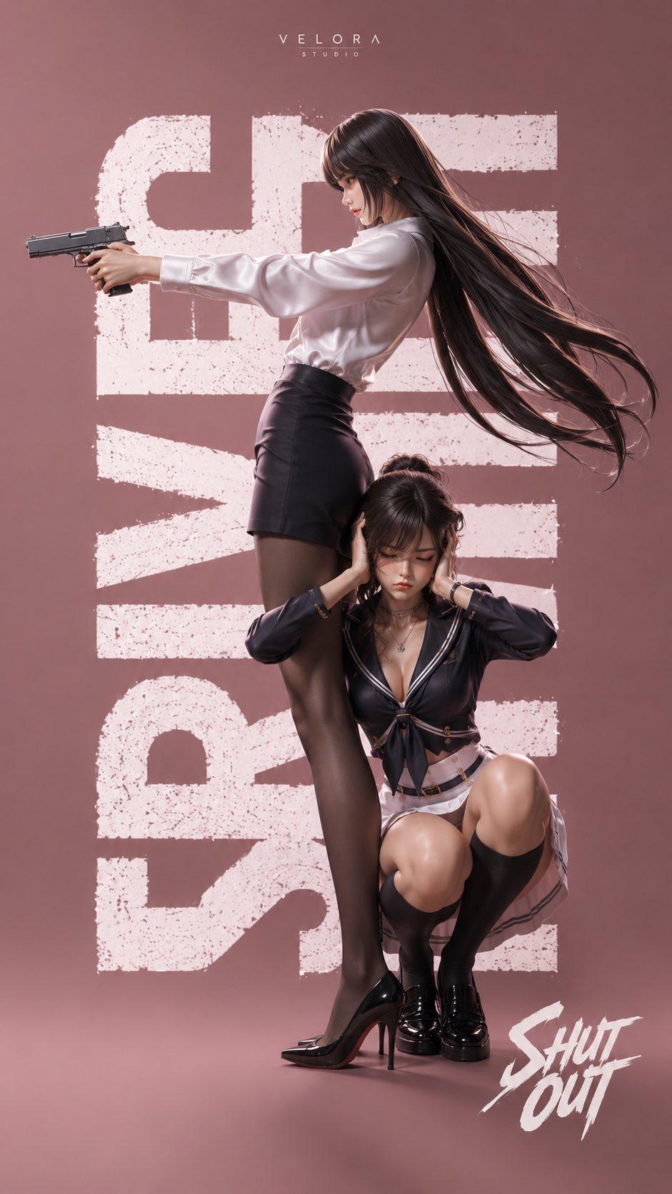 高端粉色极简女性特工时尚海报 / Pink Minimalist Female Agent Fashion Poster，角色设计，电影感、时尚、海报，案例输出图 1