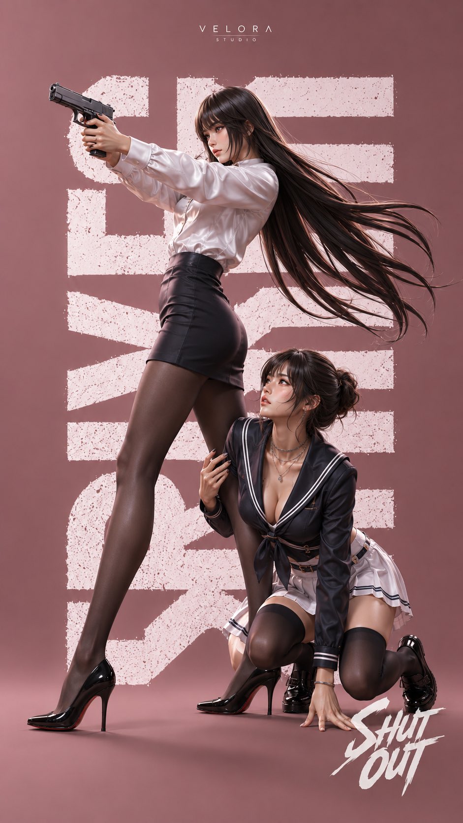 高端粉色极简女性特工时尚海报 / Pink Minimalist Female Agent Fashion Poster，角色设计，电影感、时尚、海报，案例输出图 2