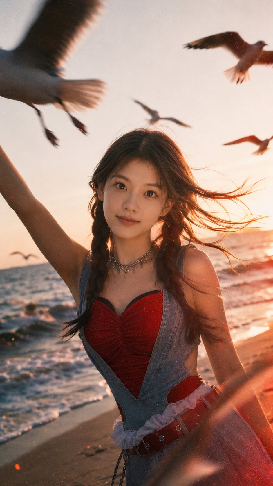 夕阳海边电影感写实人像 / Realistic Cinematic Seaside Sunset Portrait，角色设计，35mm、人像、电影感，案例输出图 1
