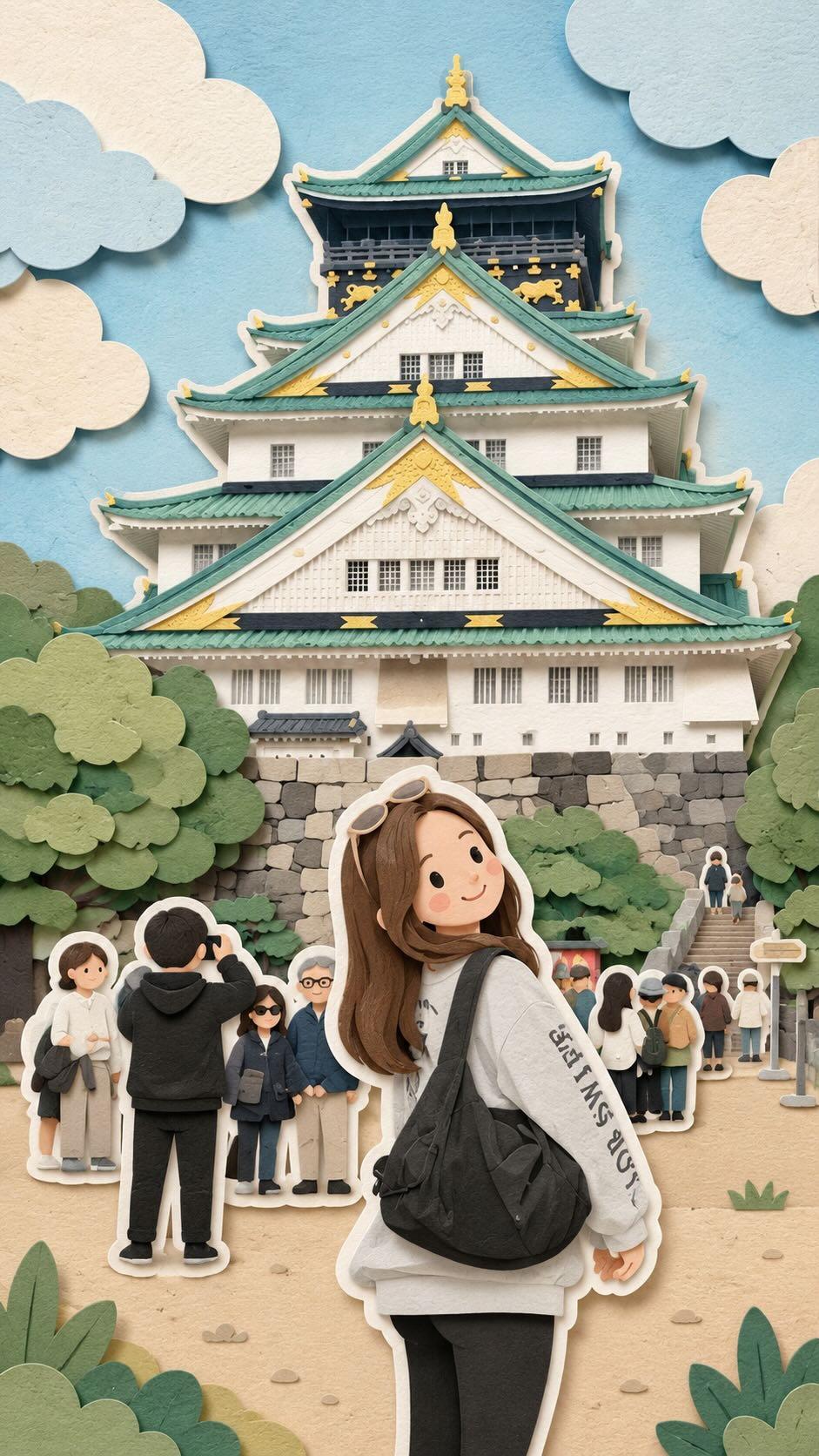 奇幻可爱和风剪纸旅行透视模型 / Whimsical Kawaii Travel Paper Cut Diorama,角色设计,电影感、角色、二次元,案例输出图 1