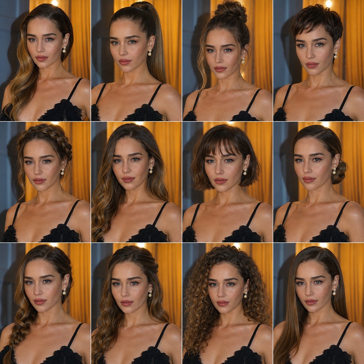 同一人多发型对比拼贴人像摄影 / Same Person Multiple Hairstyles Photo Collage,模型对比与社区,人像、时尚、排版,案例输出图 1