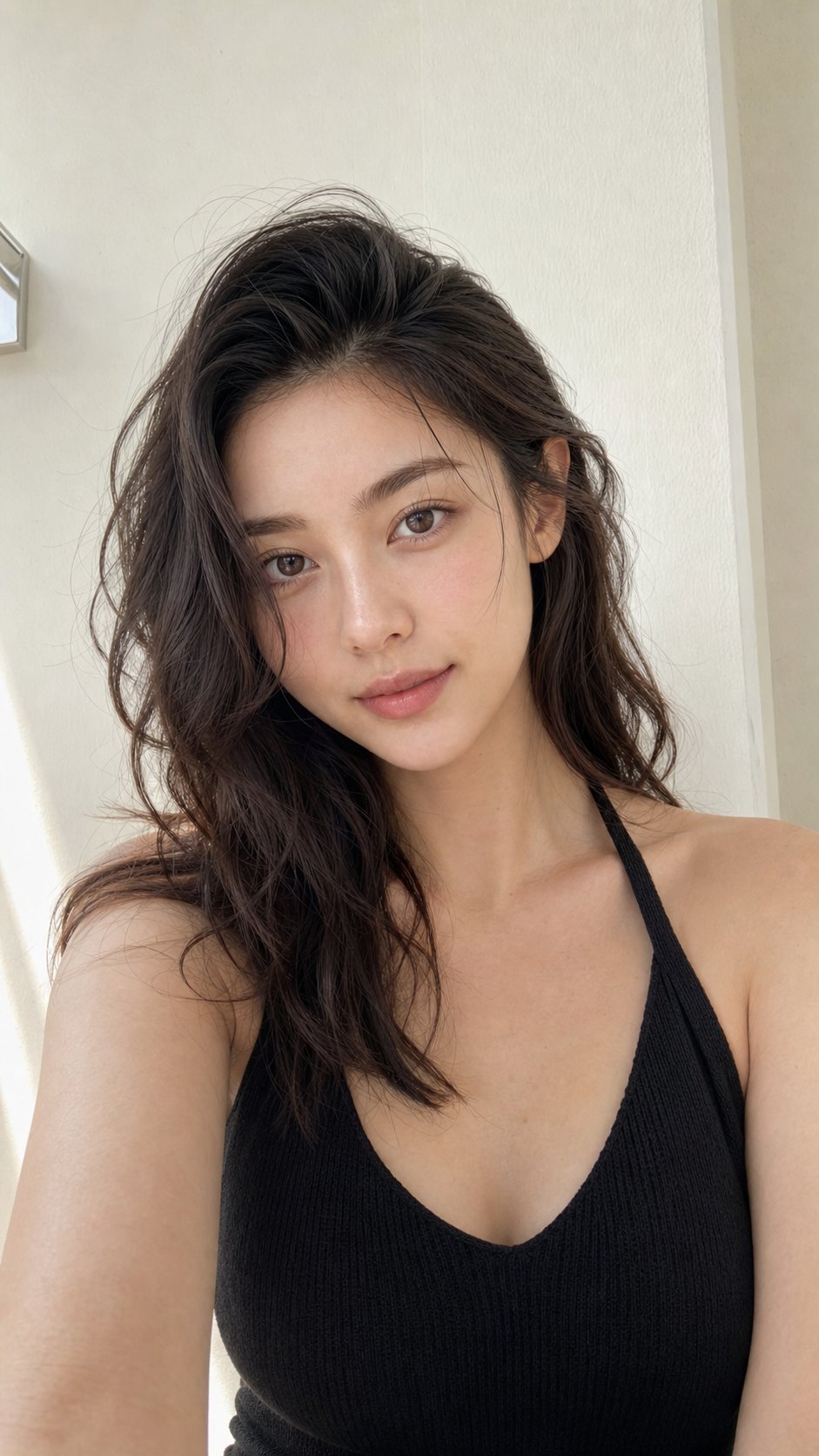 室内极简自然光iPhone自拍人像 / Hyper Realistic Iphone 17 Pro Selfie Portrait，人像与摄影，人像、电影感、极简，案例输出图 2