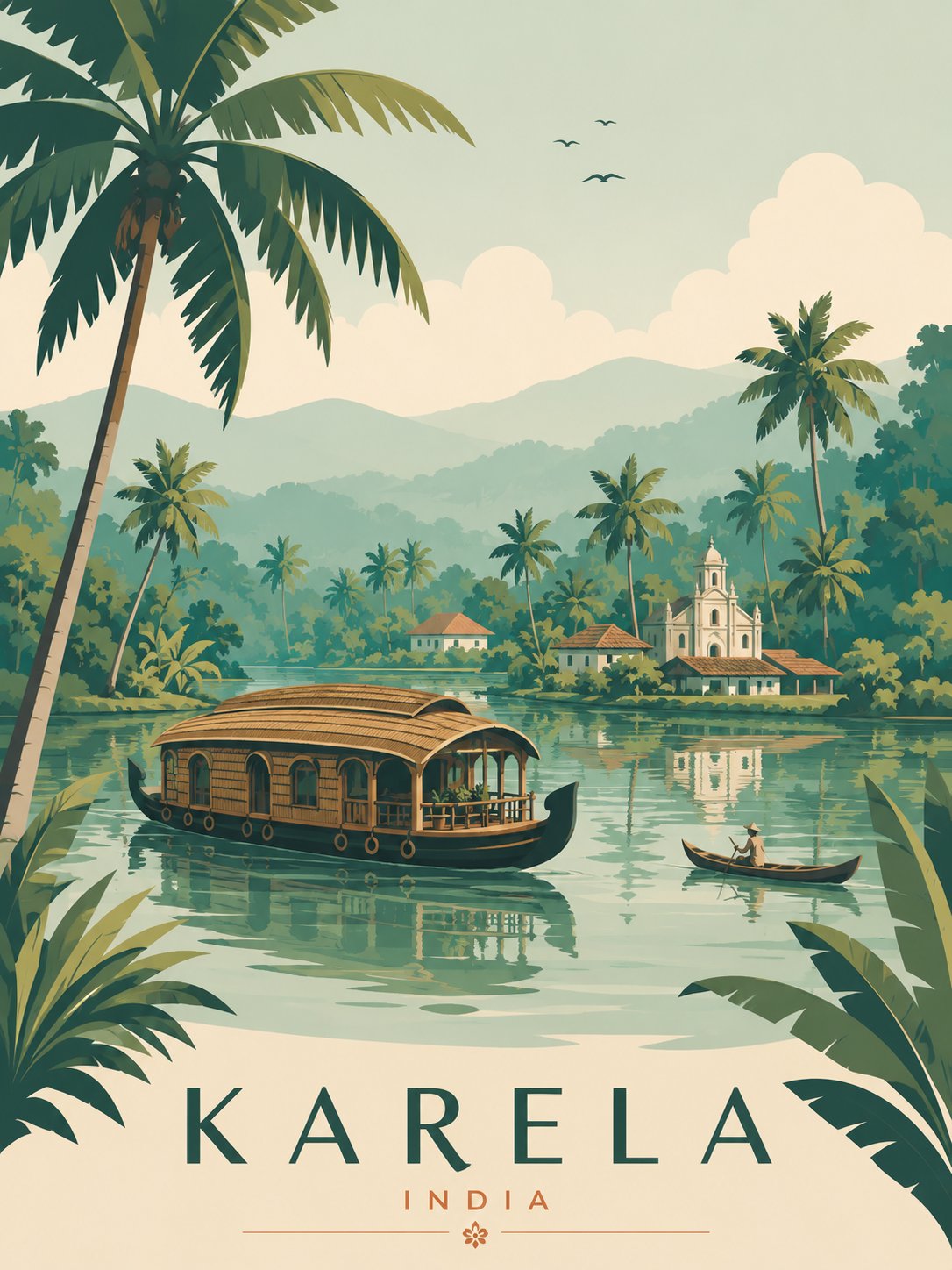极简主义巴厘岛复古旅行海报插画 / Minimalist Bali Vintage Travel Poster Illustration，人像与摄影，人像、电影感、海报，案例输出图 1