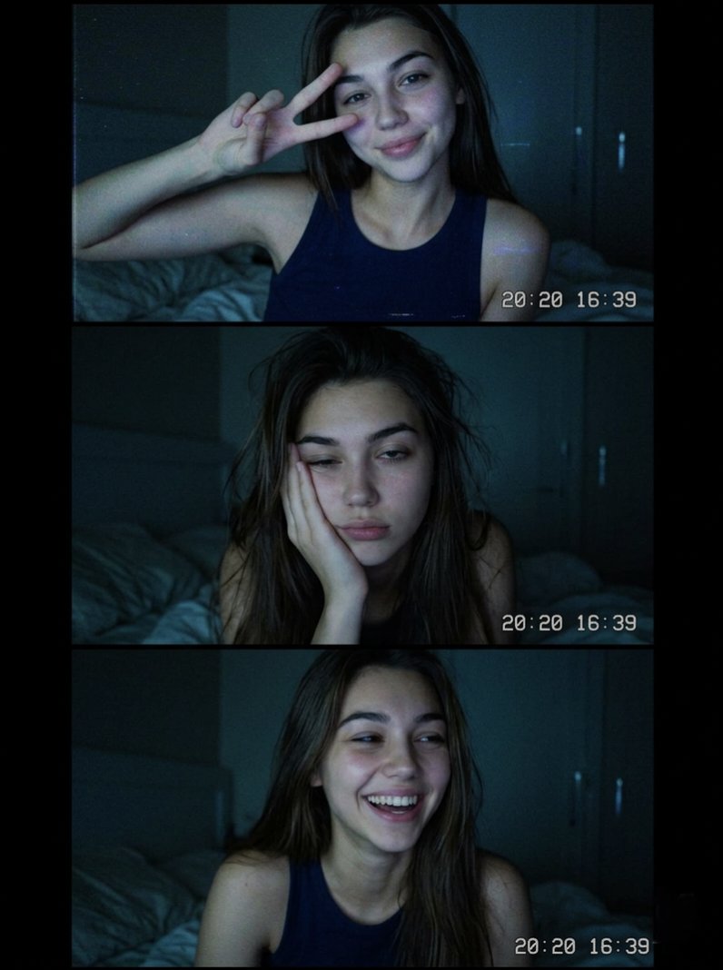 复古摄像头风格Y2K少女卧室拼贴 / Vintage Webcam Y2k Girl Bedroom Collage,人像与摄影,人像、电影感、极简,案例输出图 1