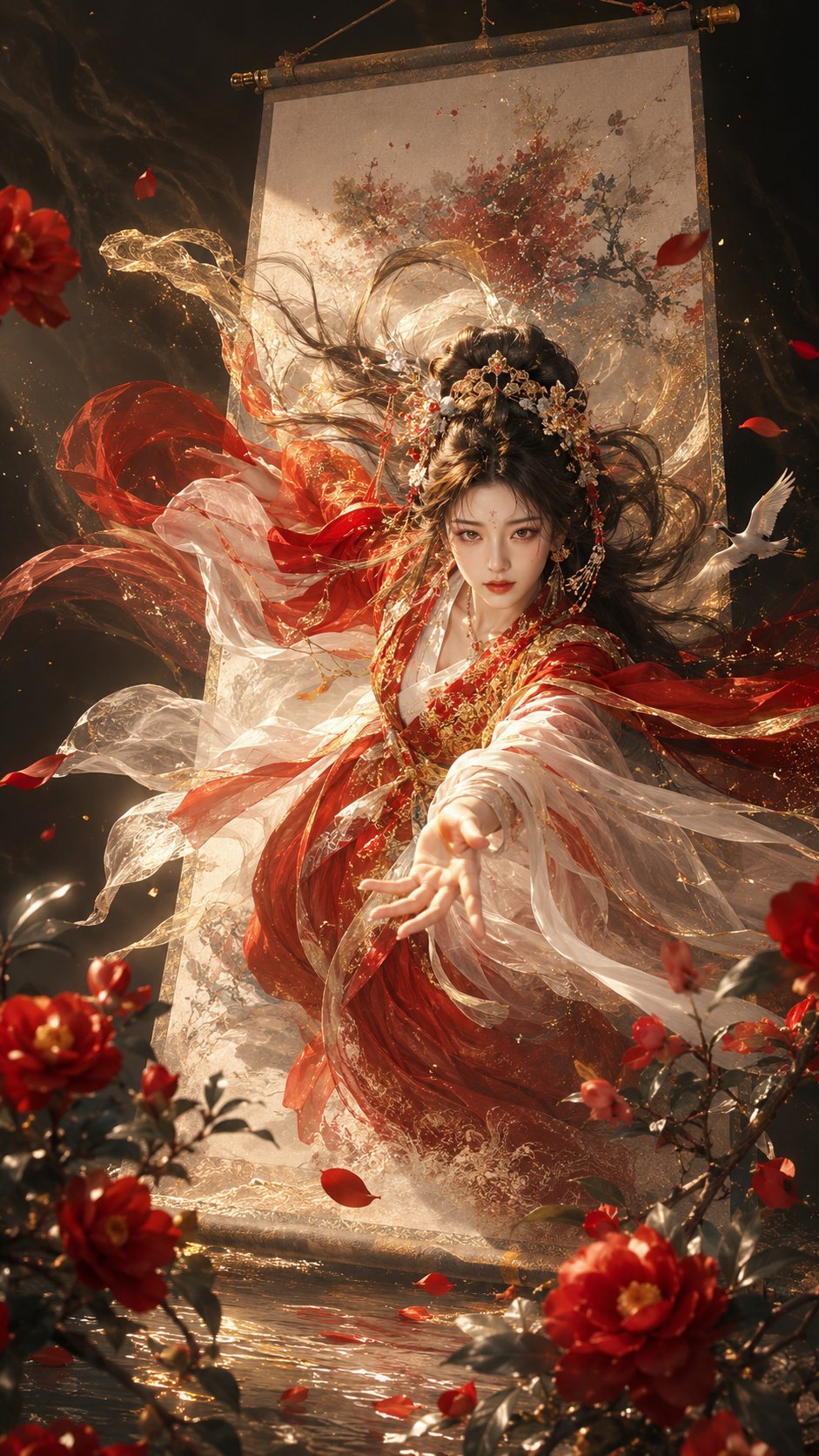 画中美人破卷而出东方奇幻海报 / Beauty Emerging From Scroll Oriental Fantasy Poster，角色设计，人像、电影感、海报，案例输出图 2