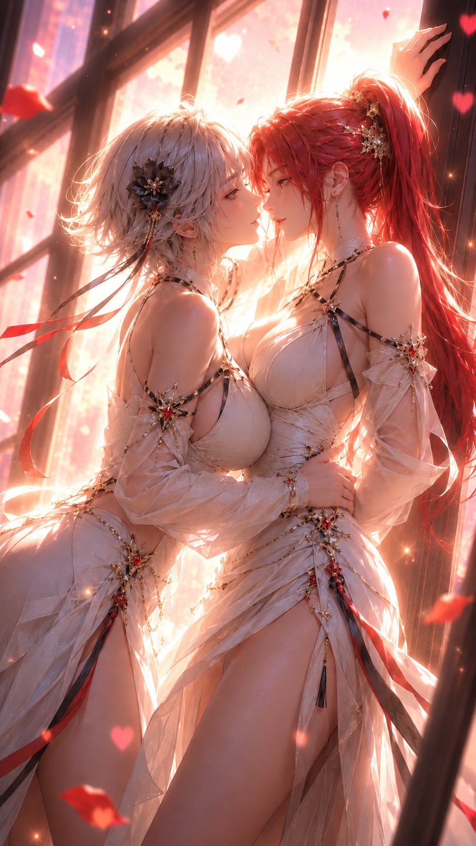 高级二次元3D双人女性窗边亲密插画 / High End 3d Cg Two Female Characters Intimate Window Composition，角色设计，电影感、时尚、海报，案例输出图 1