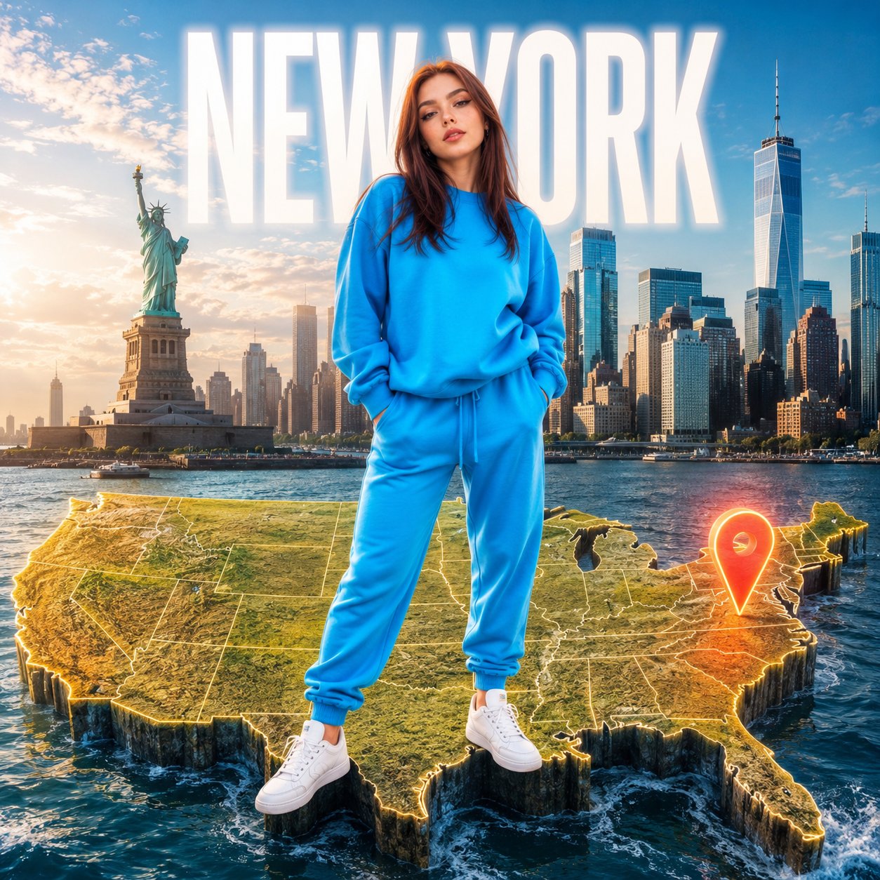 超写实8K纽约旅行时尚人像 / Ultra Realistic 8k Travel Portrait New York Neon Outfit,人像与摄影,霓虹、人像、电影感,案例输出图 1