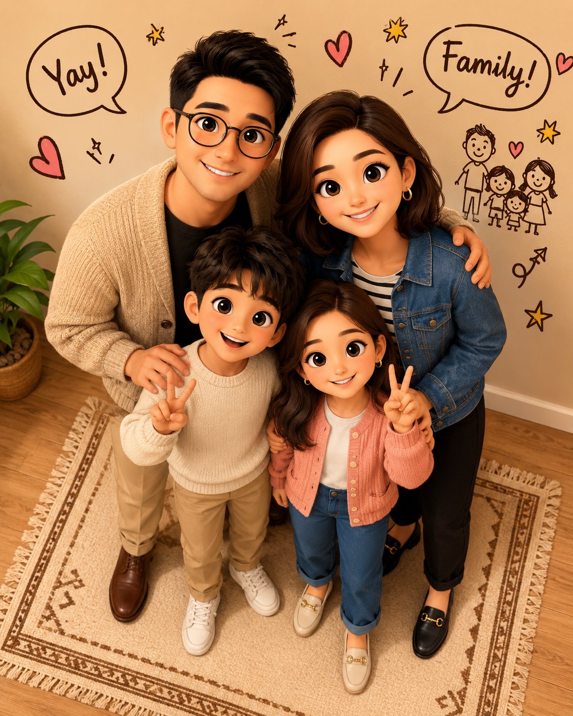 高端3D动画风格温馨家庭全身肖像 / Premium 3d Animated Family Portrait Prompt,人像与摄影,人像、电影感、时尚,案例输出图 1