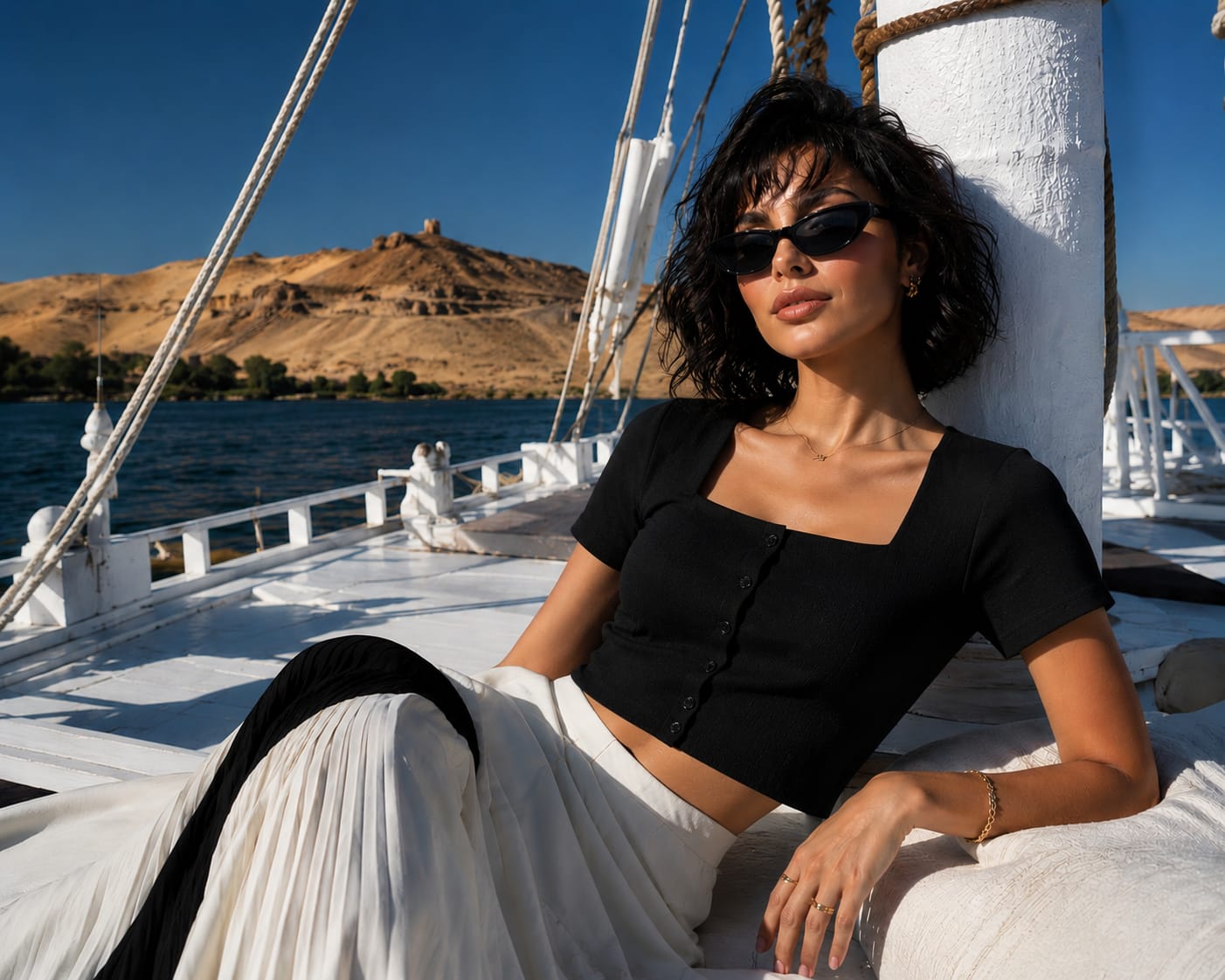 尼罗河帆船奢华度假风时尚人像 / Nile River Luxury Resort Fashion Editorial,人像与摄影,人像、电影感、时尚,案例输出图 1