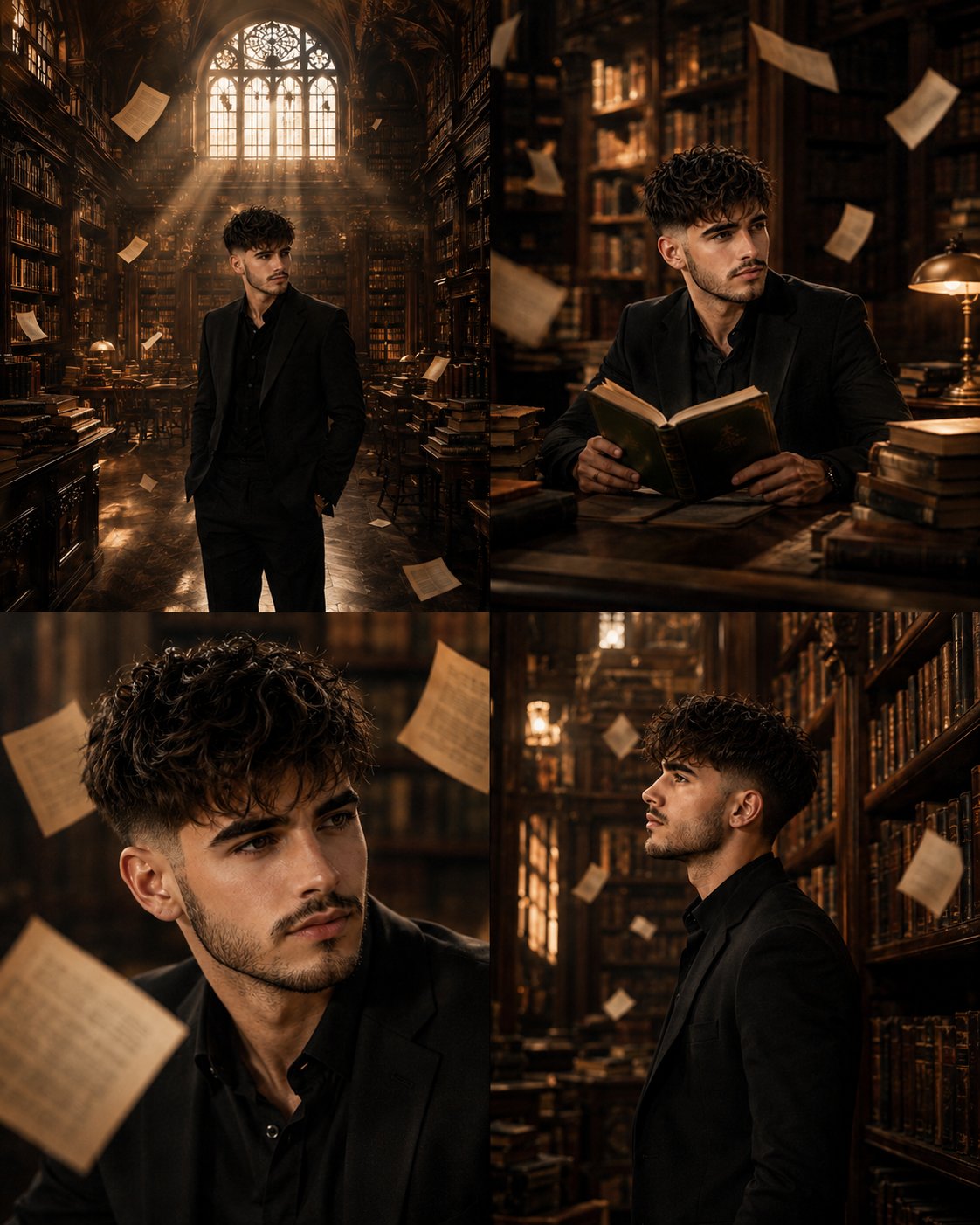超现实图书馆漂浮书页人像 / Surreal Library Portrait Floating Book Pages,人像与摄影,人像、人像与摄影,案例输出图 1