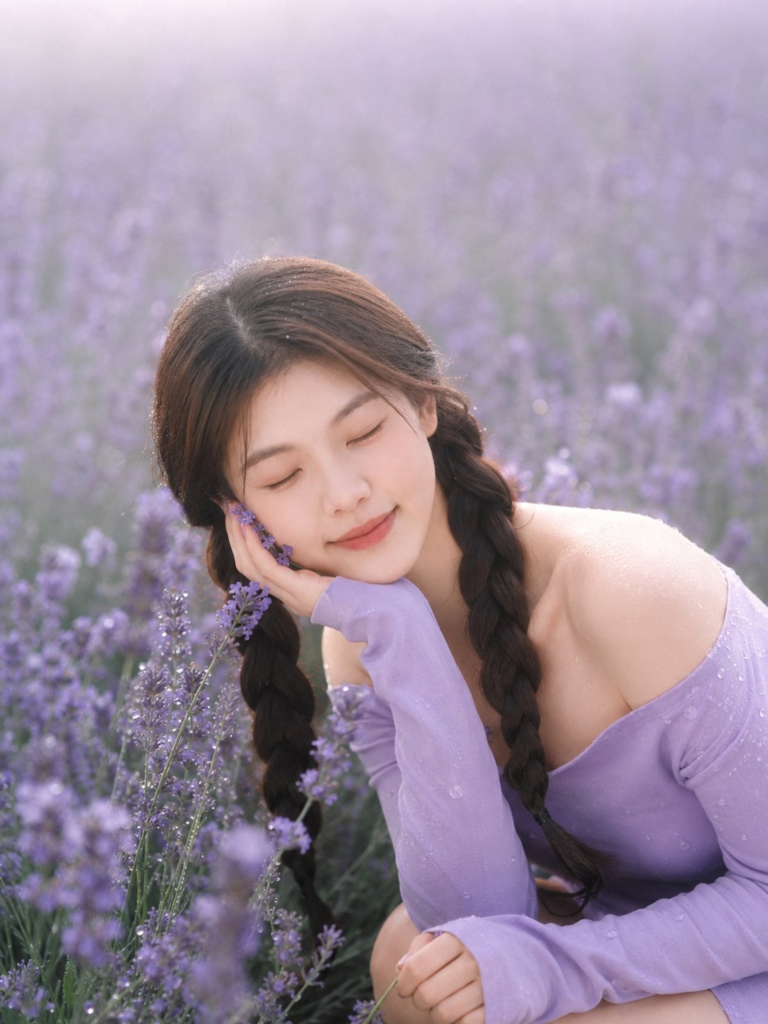薰衣草花海梦幻写实人像摄影 / Realistic Dreamy Lavender Field Portrait，角色设计，人像、电影感、角色，案例输出图 1