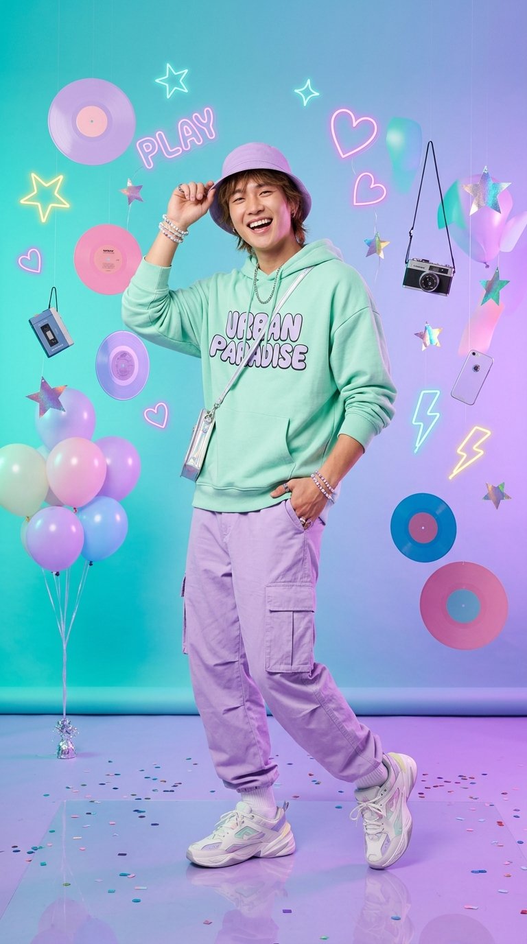 奇幻可爱风亚裔少女柔和哥特时尚人像 / Whimsical Kawaii Pastel Goth Asian Fashion Editorial，人像与摄影，霓虹、人像、时尚，案例输出图 1
