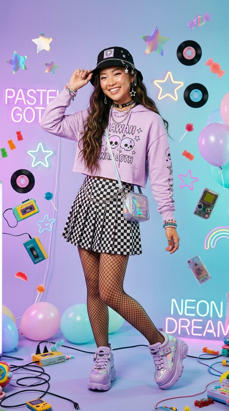 奇幻可爱风亚裔少女柔和哥特时尚人像 / Whimsical Kawaii Pastel Goth Asian Fashion Editorial，人像与摄影，霓虹、人像、时尚，案例输出图 2