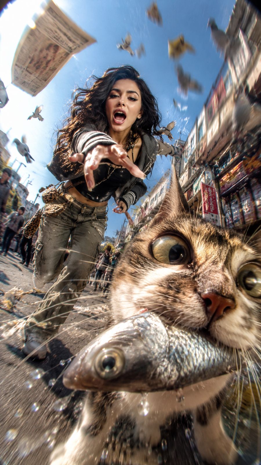 千禧风日本数码相机街头混乱追逐写实摄影 / Y2k Japanese Digicam Street Chaos Cat Chase,人像与摄影,人像、时尚、城市视觉,案例输出图 1