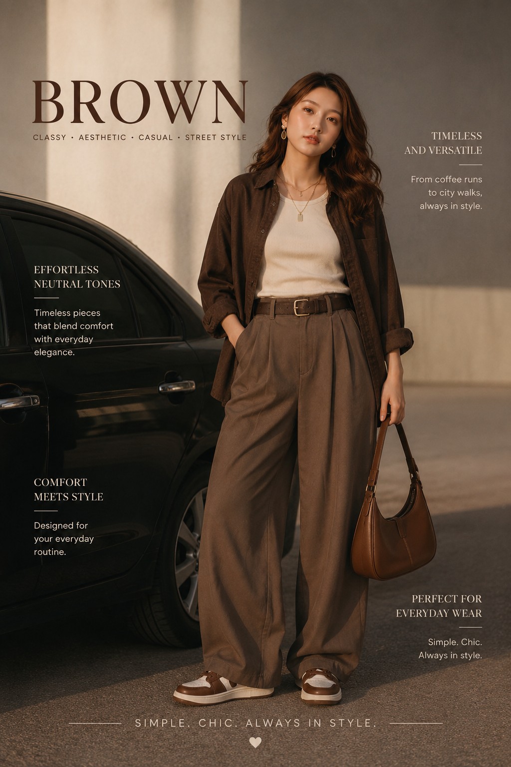 高级棕色调极简韩系时尚大片 / Luxury Korean Street Style Editorial，人像与摄影，人像、电影感、时尚，案例输出图 1