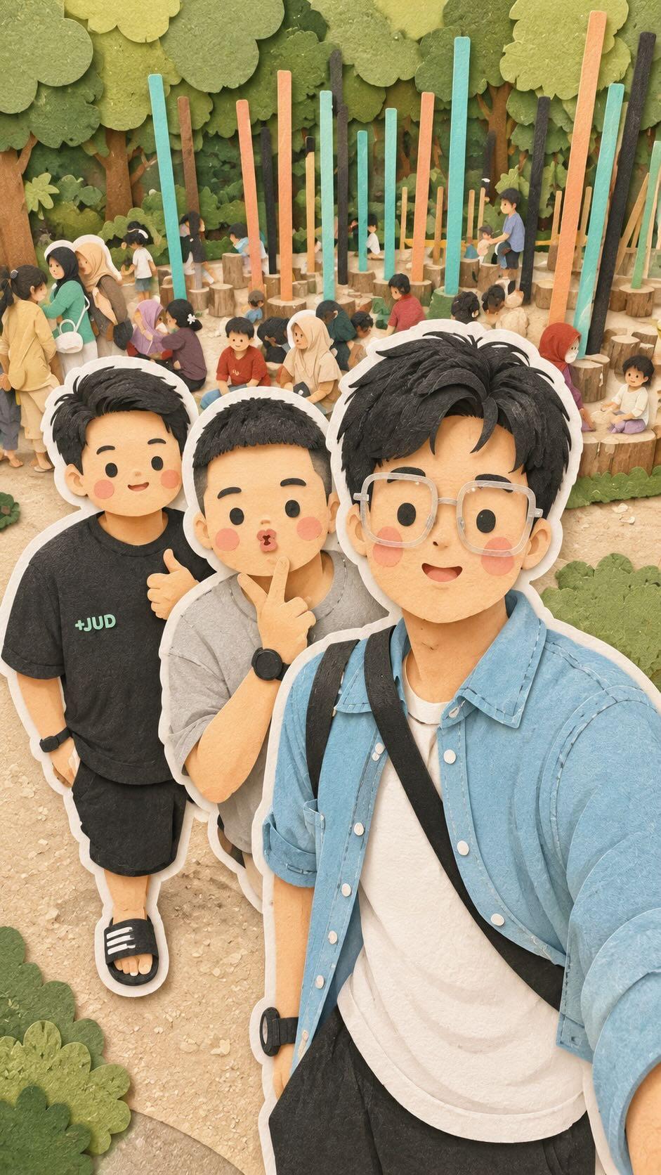 可爱家族旅行手工剪纸拼贴插画 / Kawaii Family Travel Paper Cut Collage Art，角色设计，人像、电影感、插画，案例输出图 1
