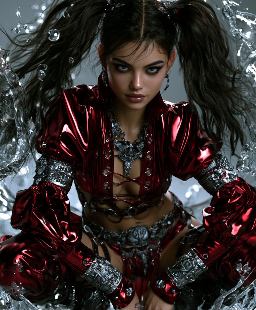 动感姿态红衣奇幻战士少女 / Fantasy Warrior Girl Dynamic Action Pose Red Silk Outfit，角色设计，电影感、时尚、角色，案例输出图 2