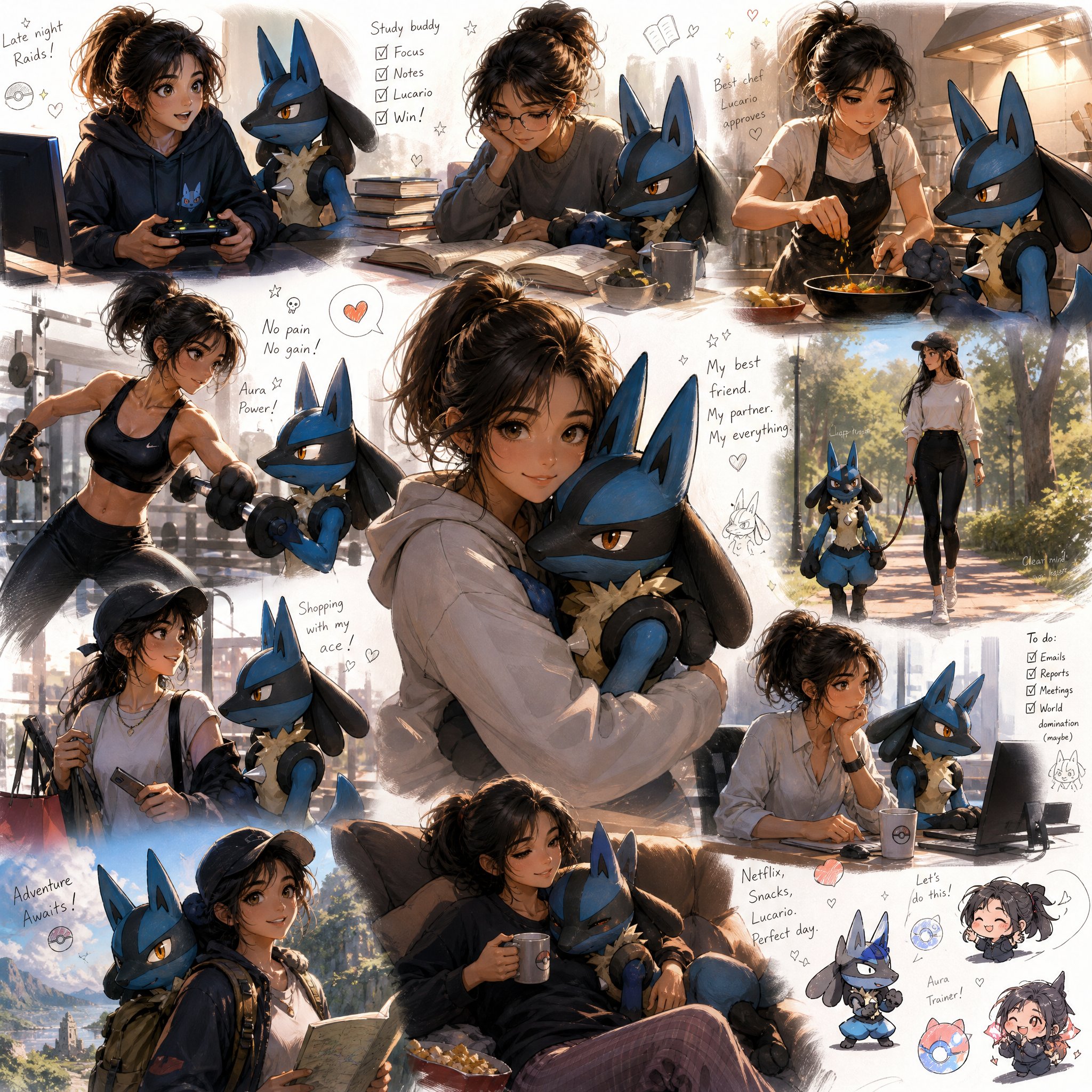 极精细宝可梦皮克斯动漫风格生活速写剪贴画 / Ultra Realistic Pixar Anime Pokemon Sketchbook Collage，角色设计，电影感、插画、角色，案例输出图 1