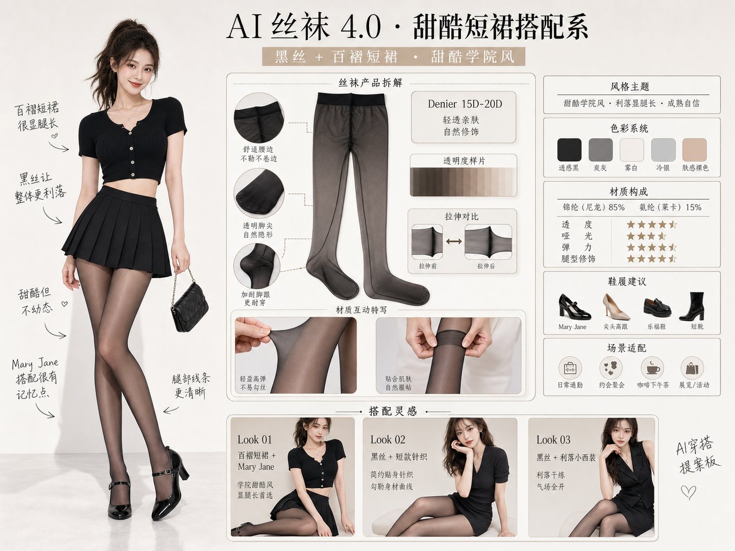 中文时尚短裙丝袜提案图 / Chinese Fashion Skirt Stockings Proposal Lookbook,角色设计,时尚、角色、排版,案例输出图 1