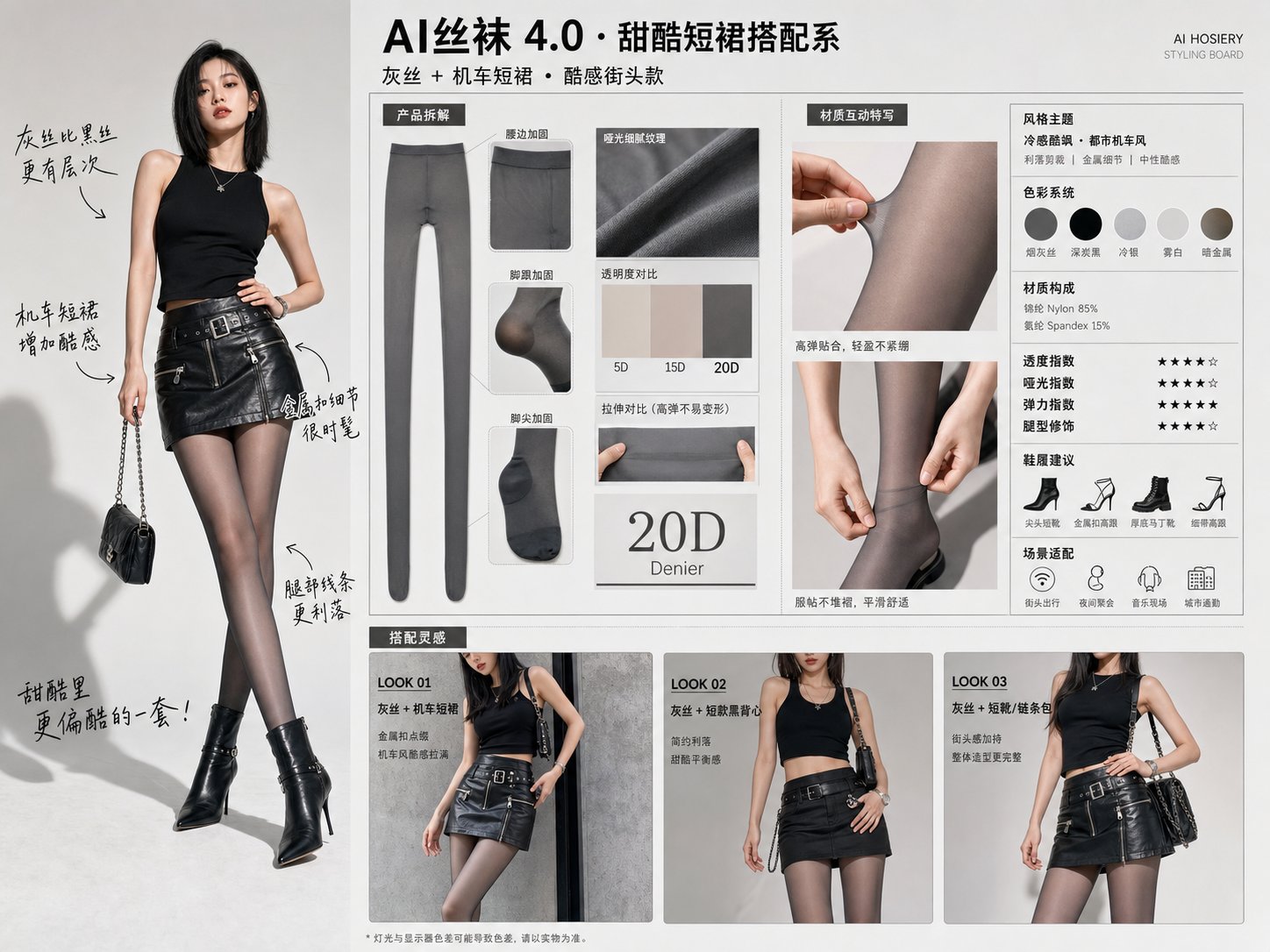 中文时尚短裙丝袜提案图 / Chinese Fashion Skirt Stockings Proposal Lookbook，角色设计，时尚、角色、排版，案例输出图 2