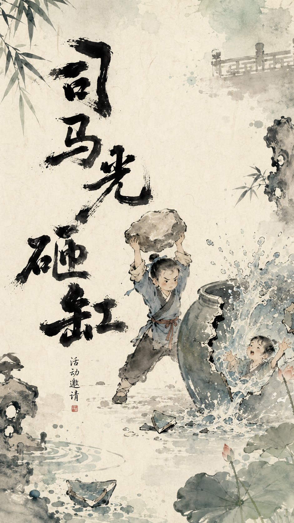 东方水墨草船借箭动态视觉海报 / Oriental Ink Wash Animation Straw Boats Borrowing Arrows Poster,角色设计,海报、角色、排版,案例输出图 1