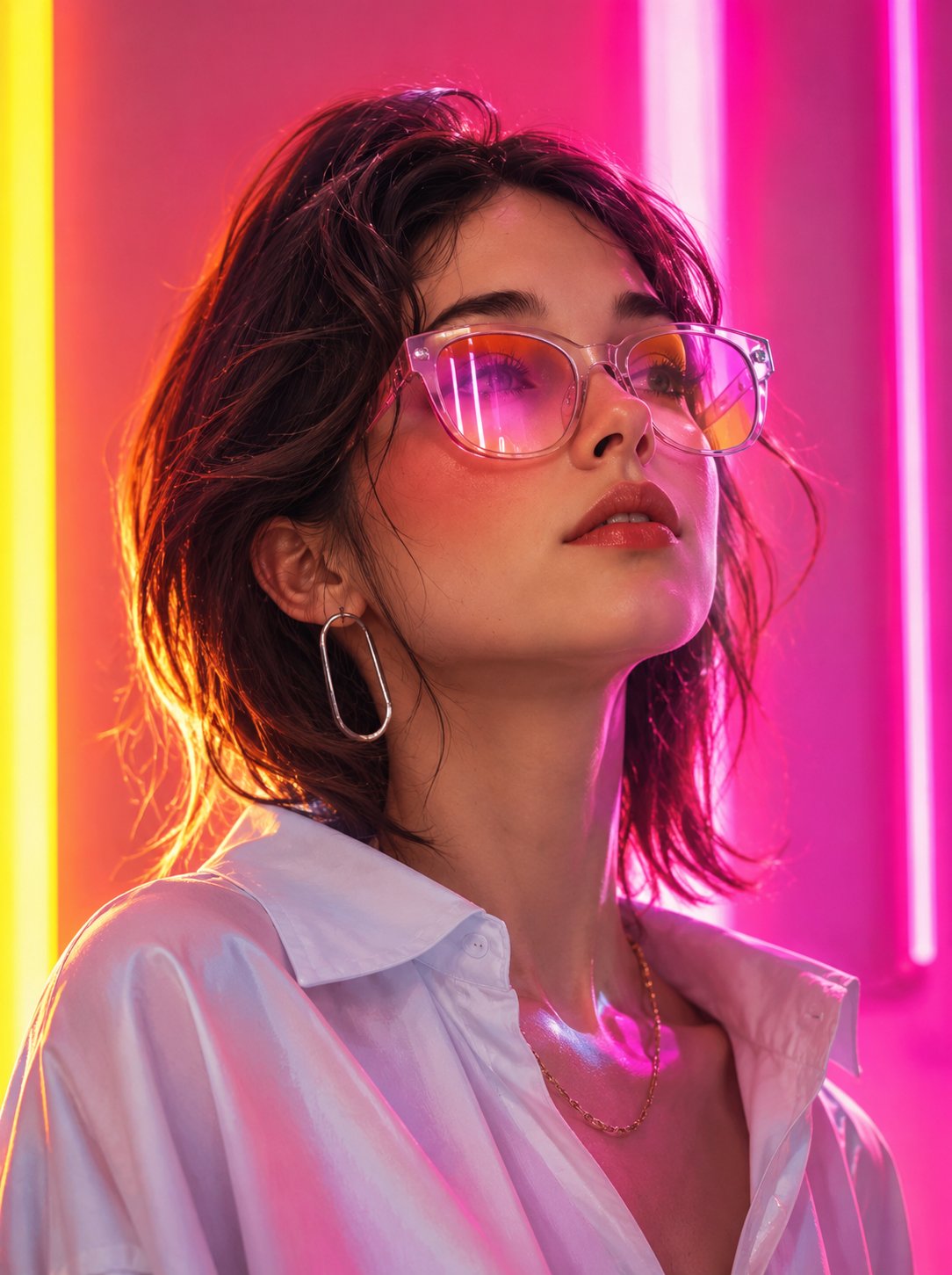 霓虹未来时尚编辑人像摄影 / Futuristic Fashion Editorial Neon Portrait，角色设计，霓虹、人像、电影感，案例输出图 1