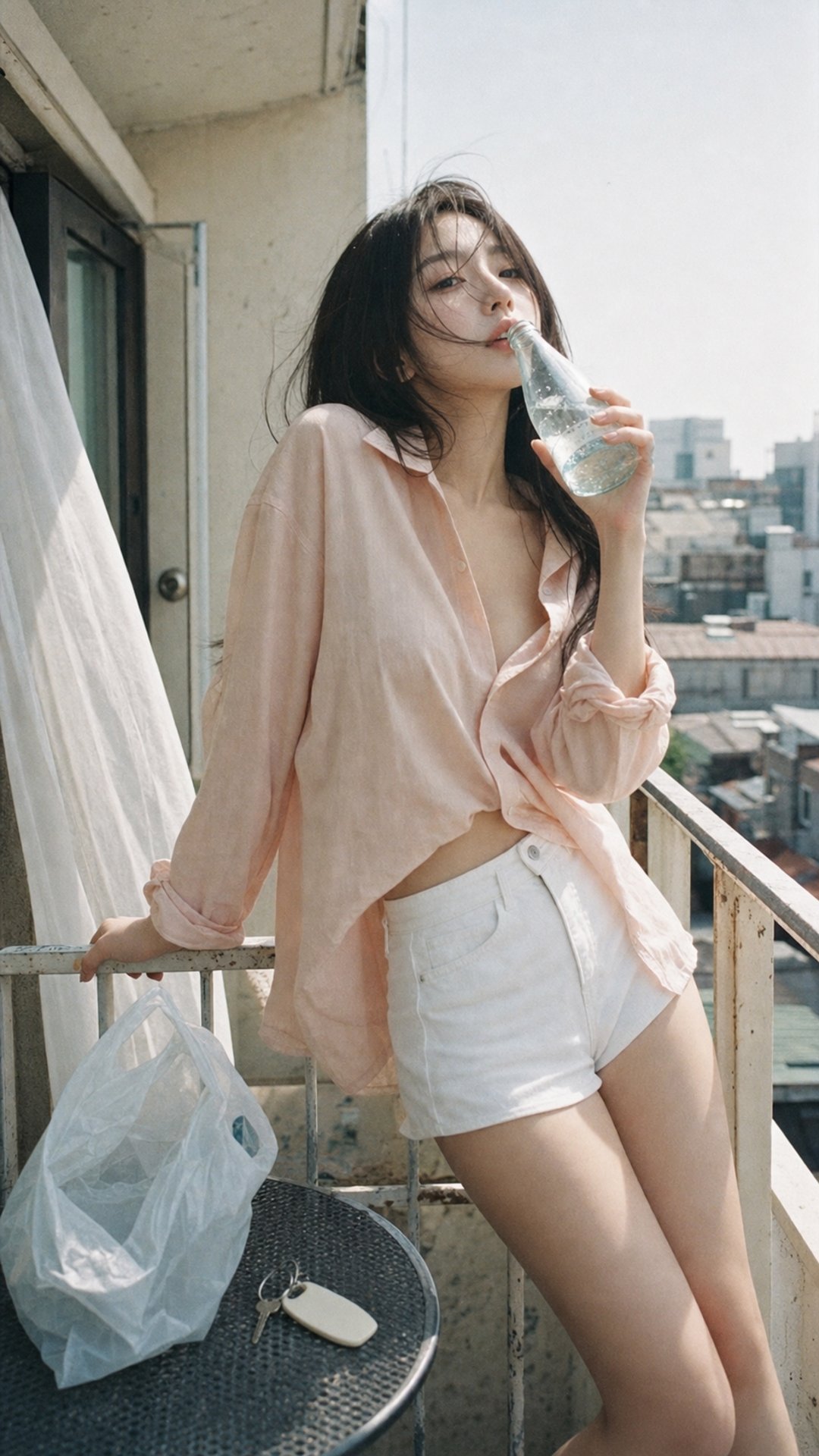 夏日阳台日系胶片感韩国女性写真 / Japanese Film Aesthetic Summer Balcony Portrait Korean Idol，人像与摄影，35mm、人像、城市视觉，案例输出图 1