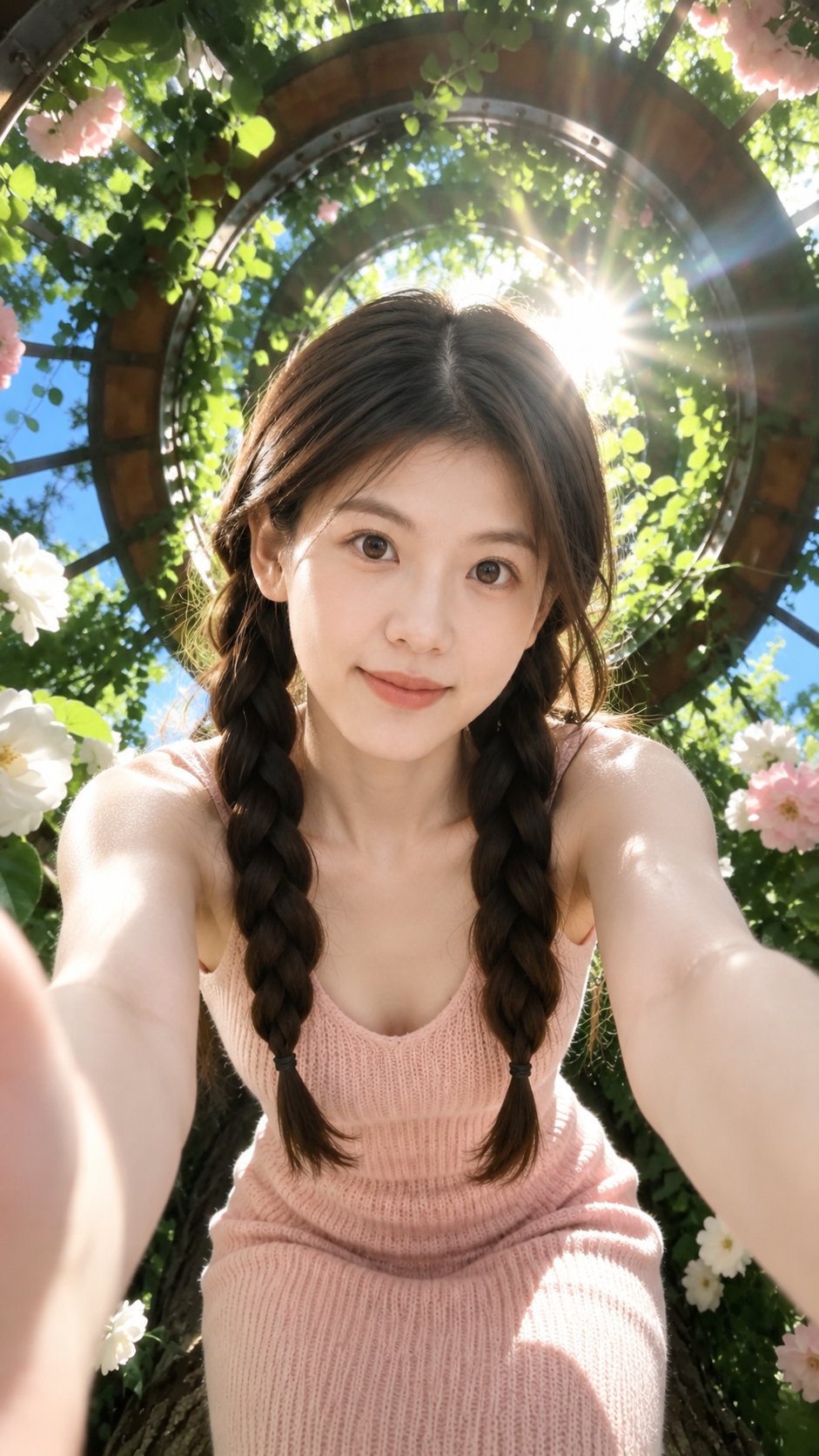 梦幻夏日花园超广角自拍人像 / Dreamy Summer Garden Ultra Wide Selfie Portrait，角色设计，人像、电影感、角色，案例输出图 1