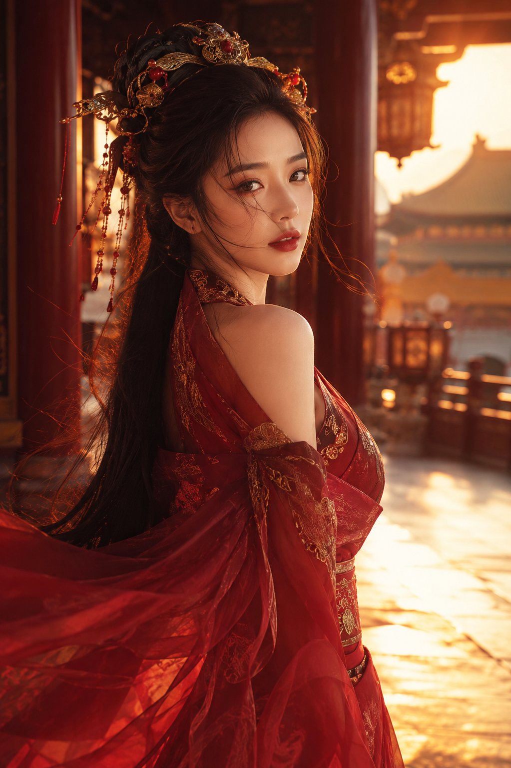 奢华汉服时尚大片人像摄影 / Luxury Hanfu Fashion Editorial Portrait，人像与摄影，人像、电影感、时尚，案例输出图 2