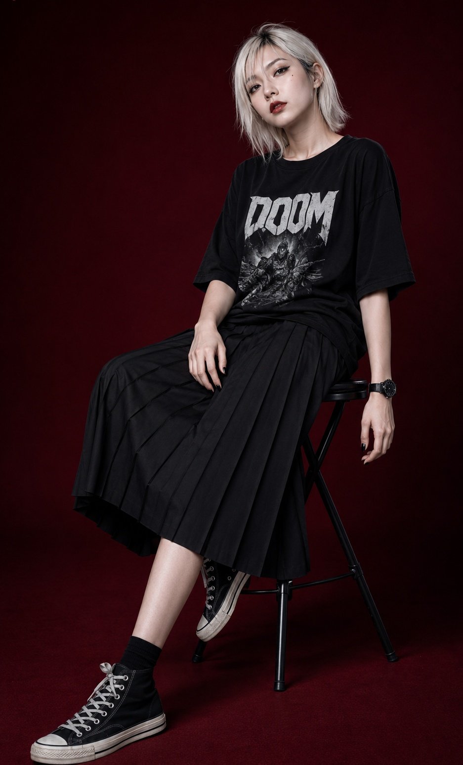 超写实暗黑风格亚裔女性时尚影棚摄影 / Ultra Realistic Dark Fashion Asian Woman Studio Photography,角色设计,35mm、电影感、时尚,案例输出图 1
