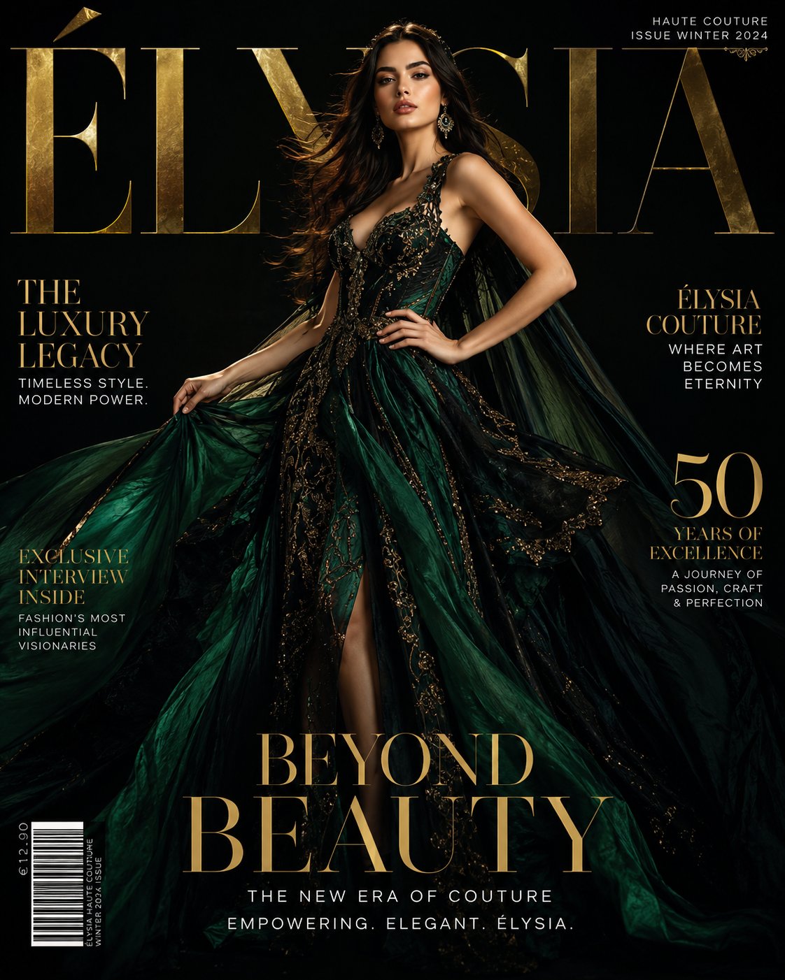 奢华高定品牌ELYSI杂志封面视觉 / Elysia Ultra Luxury Fashion Magazine Cover，人像与摄影，人像、电影感、时尚，案例输出图 1