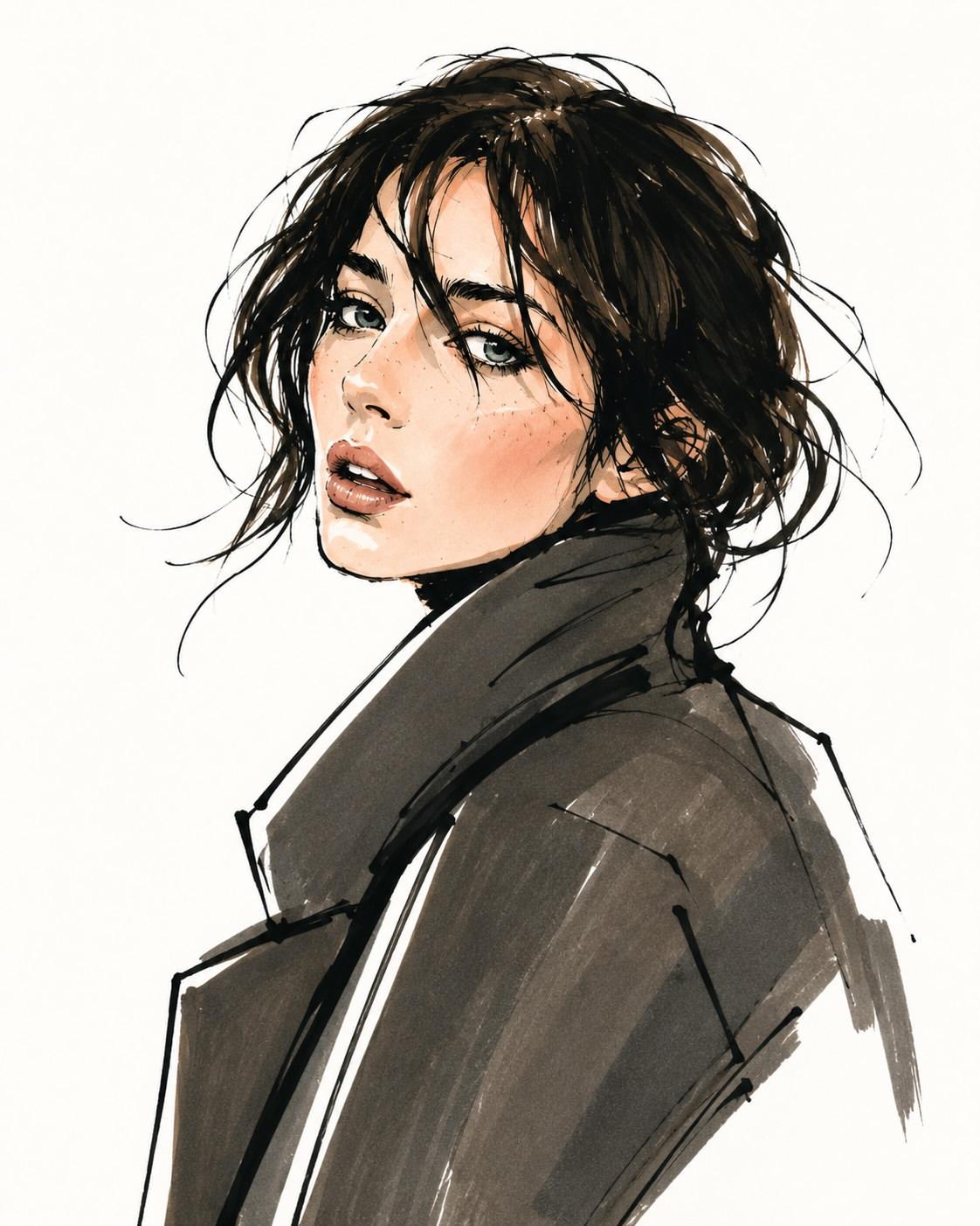 Vogue风格简约时尚人像插画 / Vogue Style Fashion Illustration Sketch，人像与摄影，人像、时尚、插画，案例输出图 1