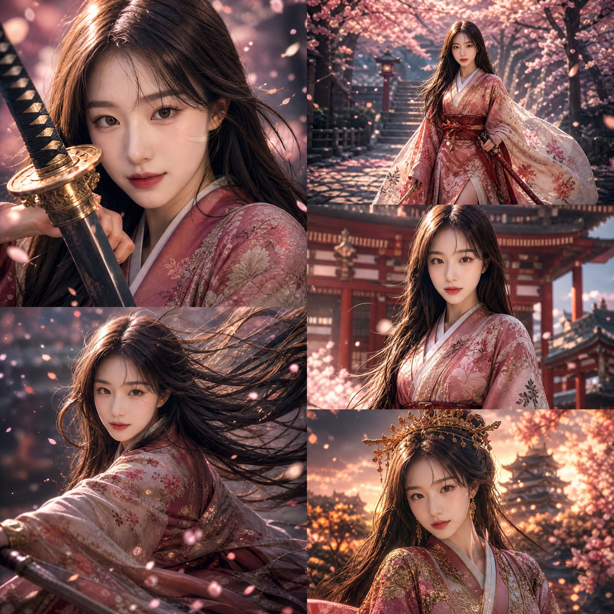 日系动漫武士公主时尚大片 / Cinematic Japanese Anime Warrior Princess Fashion Editorial,角色设计,人像、电影感、时尚,案例输出图 1