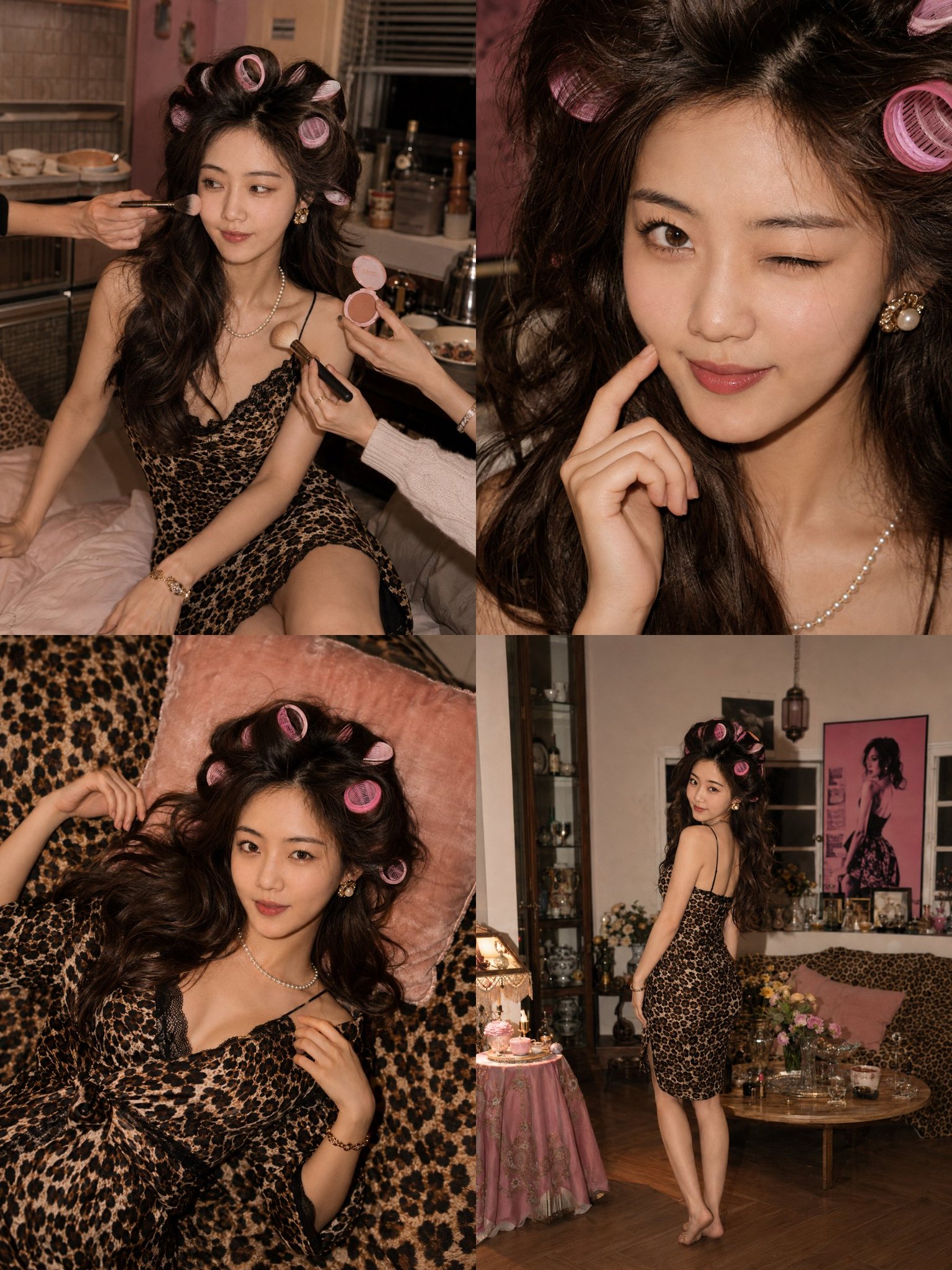 甜辣包租婆复古居家写真 / Sweet Spicy Landlady Retro Home Glam Photography，UI 与社交媒体截图，35mm、人像、时尚，案例输出图 1