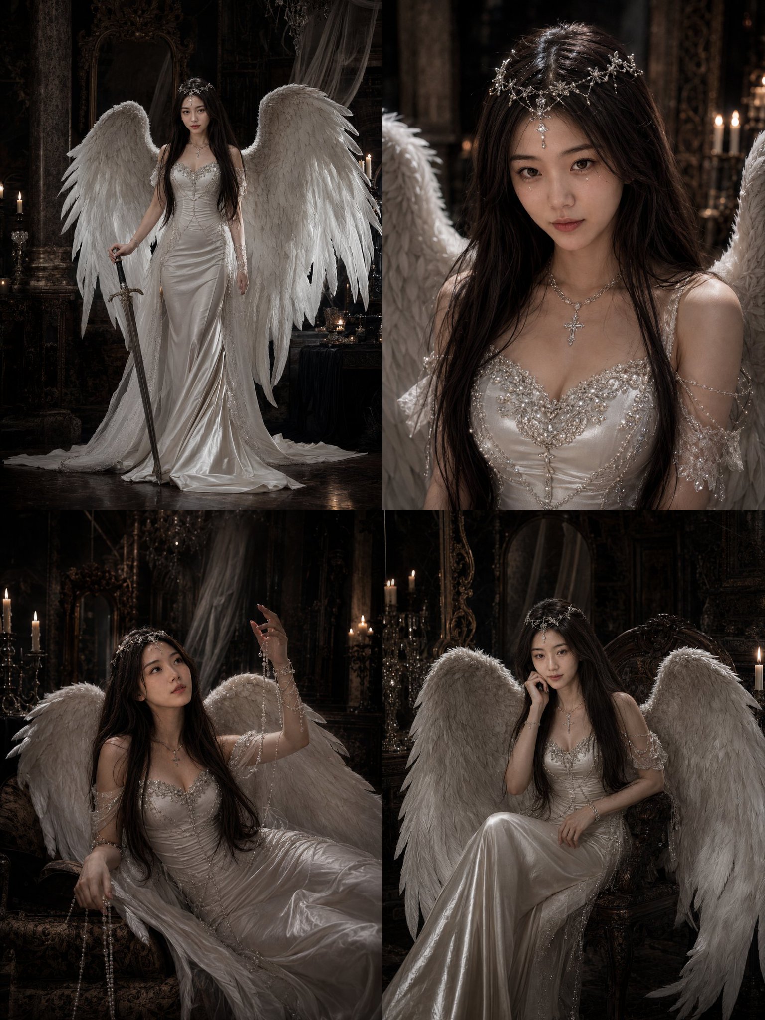 暗黑圣洁天使古堡高定人像写真 / Dark Holy Angel Gothic Castle Portrait Photography，角色设计，人像、电影感、时尚，案例输出图 1