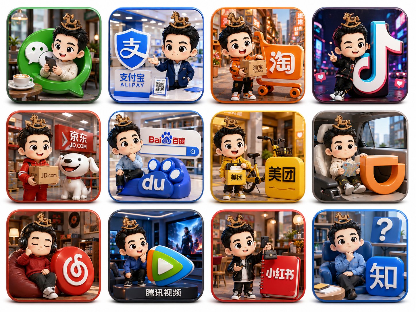 热门国内应用3D图标设计 / Popular Chinese App 3d Icons，模型对比与社区，霓虹、时尚、角色，案例输出图 1