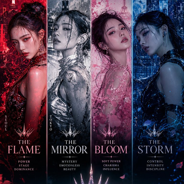 顶级Kpop女团回归概念赛博朋克高定视觉 / Ultra Premium K Pop Comeback Concept Luxury Chaos,人像与摄影,霓虹、人像、时尚,案例输出图 1