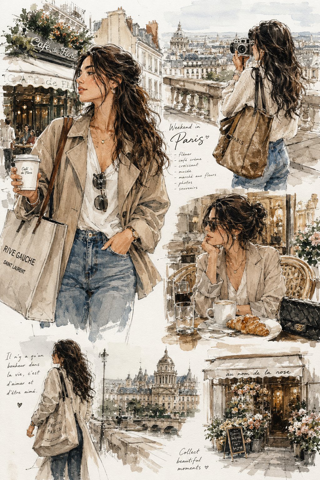 优雅水彩时尚插画欧洲旅行少女 / Elegant Watercolor Fashion Illustration European Travel,人像与摄影,人像、电影感、时尚,案例输出图 1
