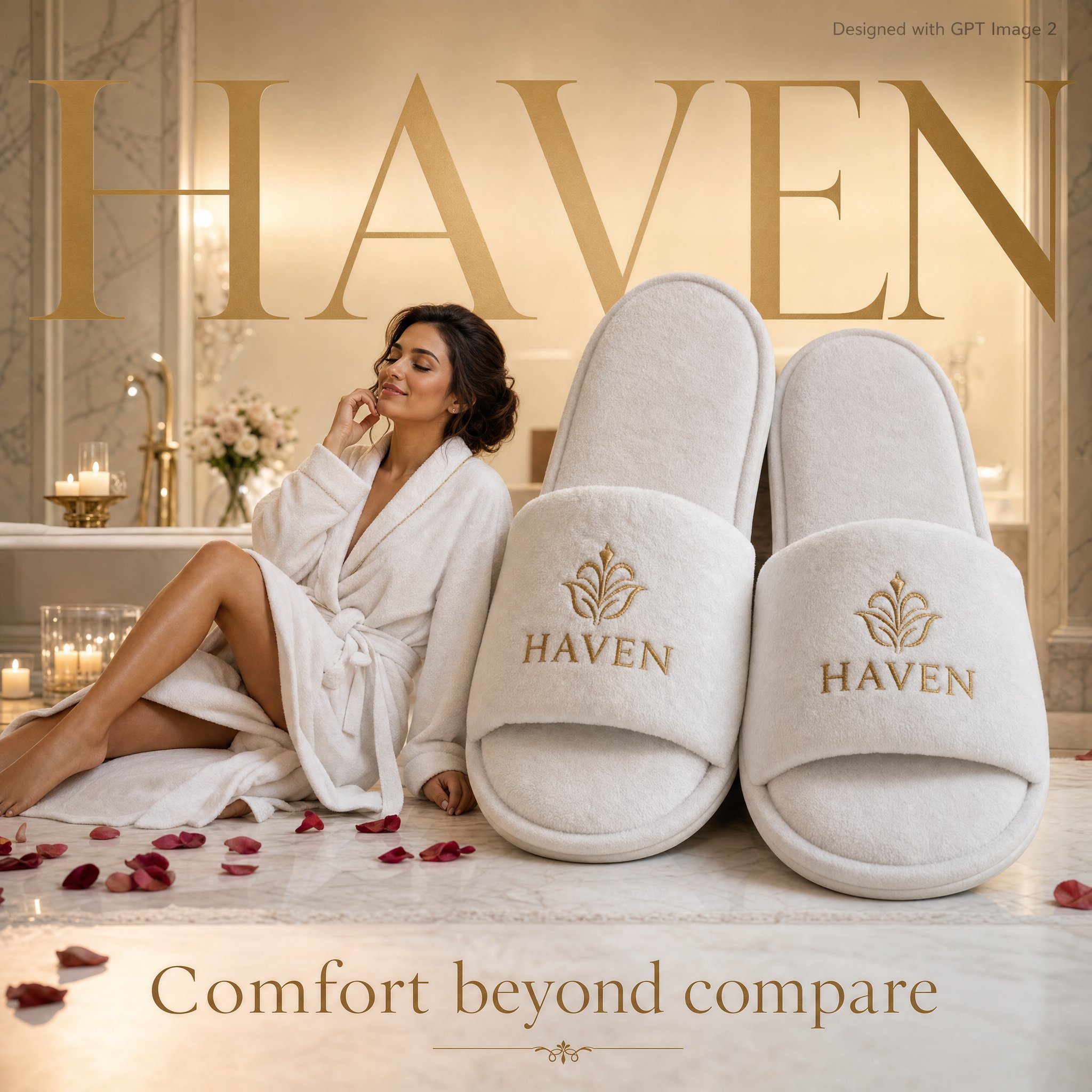 奢华酒店广告海报白色浴袍巨大拖鞋 / Premium Hospitality Advertisement Poster Haven，人像与摄影，人像、海报、排版，案例输出图 1