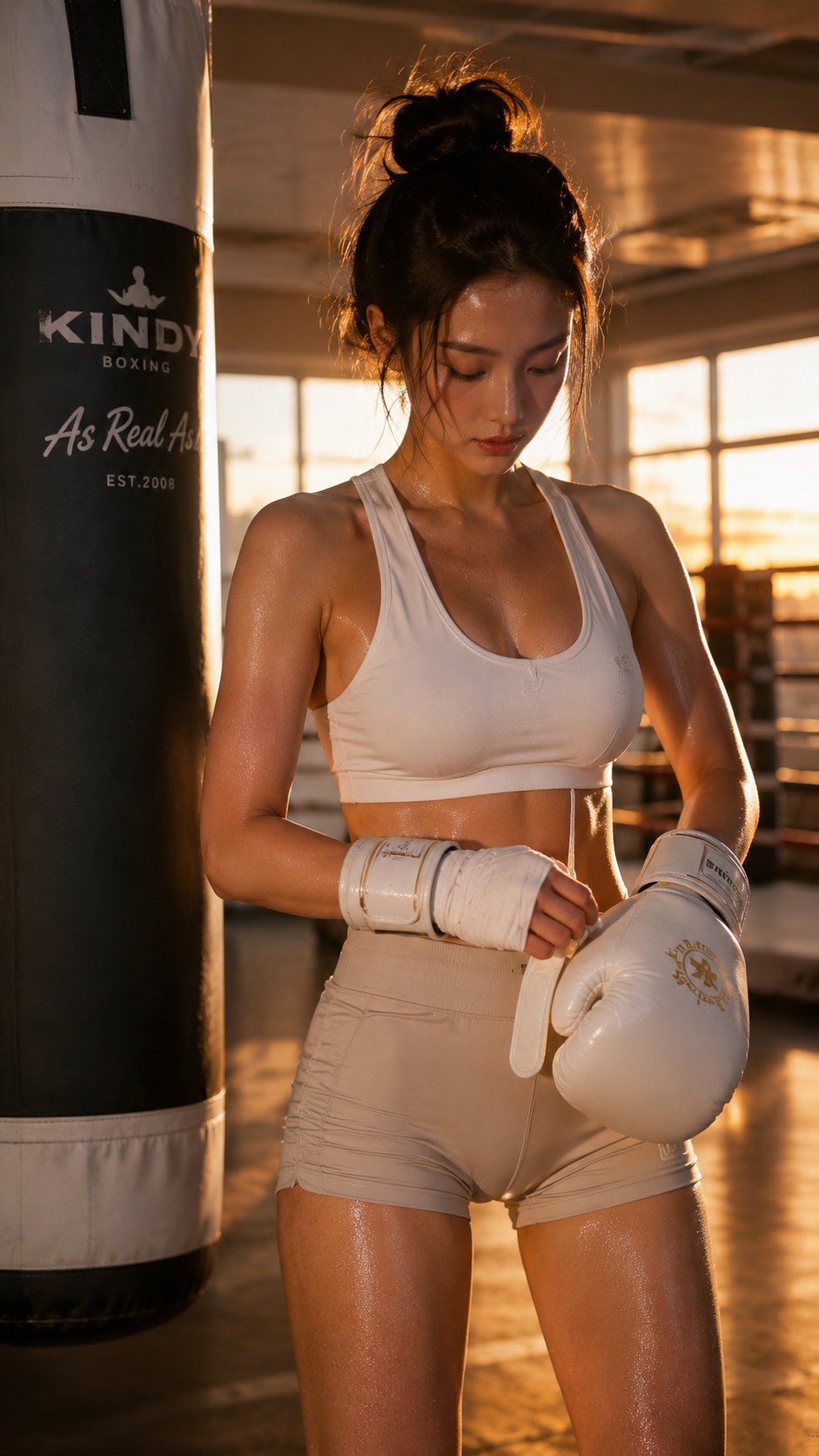 豪华韩系拳击少女超写实人像 / Luxury Korean Fitness Boxing Girl Portrait,人像与摄影,人像、电影感、极简,案例输出图 1
