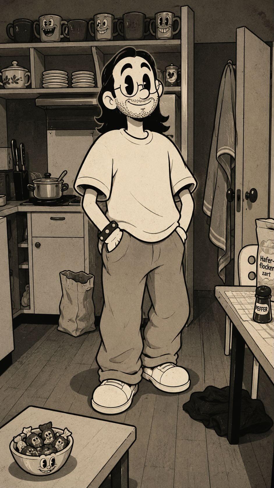 1930年代复古橡胶软管卡通风格化 / Vintage 1930s Rubber Hose Cartoon Effect，角色设计，35mm、电影感、海报，案例输出图 2