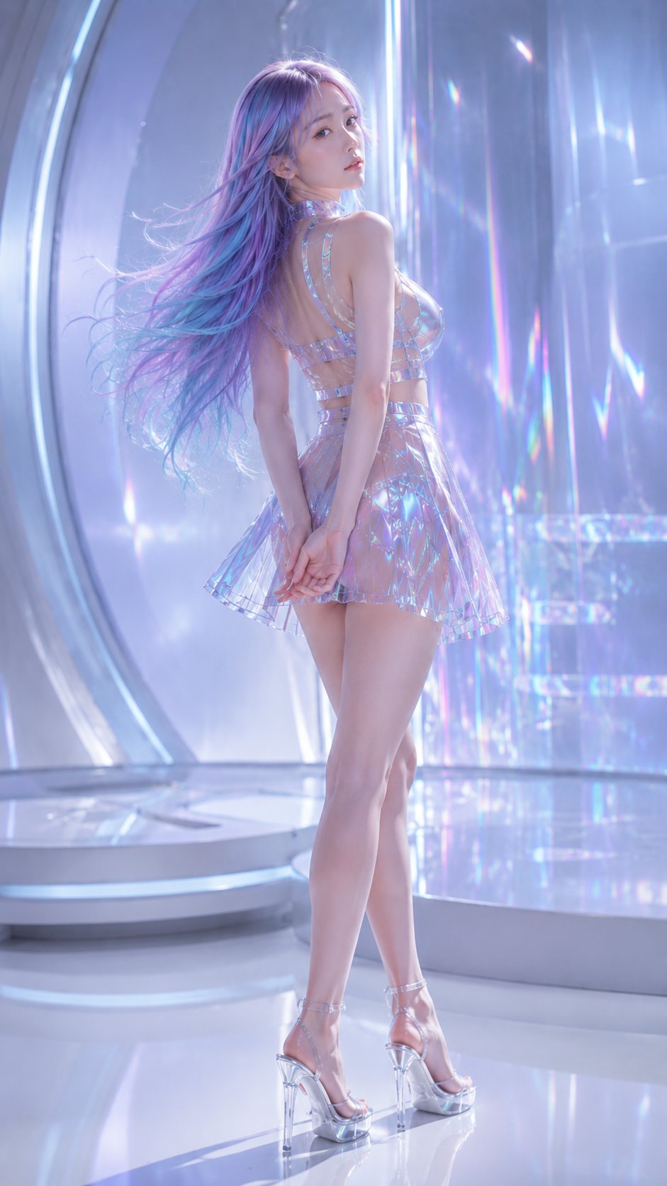镭射发色东方女性未来感时装人像 / Oriental Female Holographic Hair Futuristic Fashion，角色设计，人像、时尚、角色，案例输出图 2