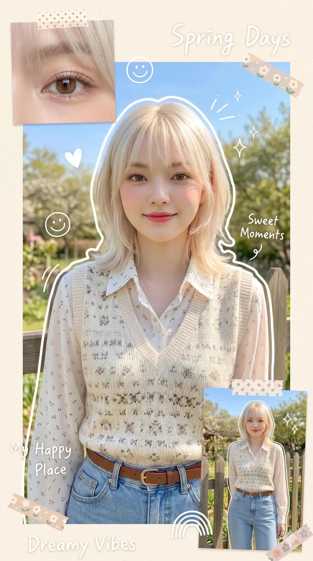 可爱韩国春季美学剪贴簿海报 / Cute Korean Spring Aesthetic Scrapbook Poster，人像与摄影，人像、时尚、海报，案例输出图 2