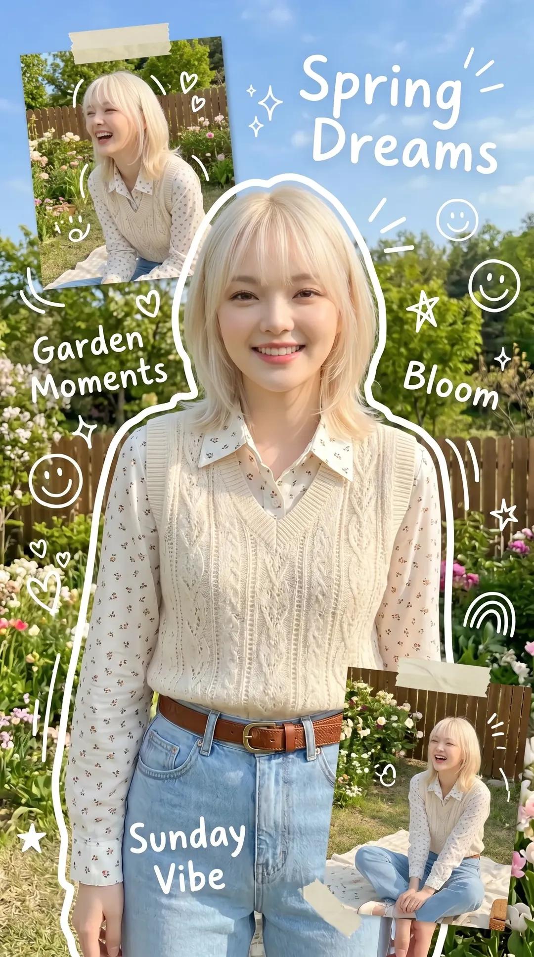 可爱韩国春季美学剪贴簿海报 / Cute Korean Spring Aesthetic Scrapbook Poster，人像与摄影，人像、时尚、海报，案例输出图 1
